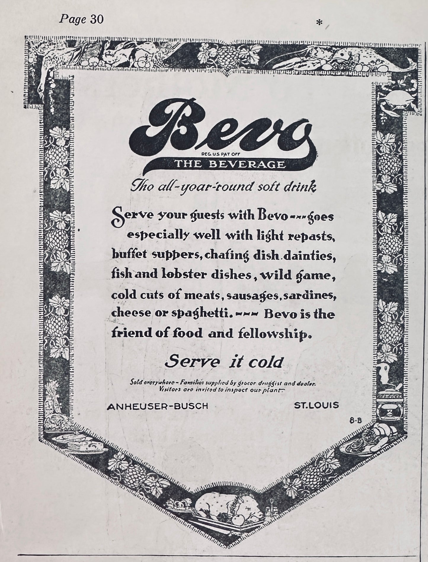 1919 BEVO Soda from Anheuser Busch St Louis, MO N139