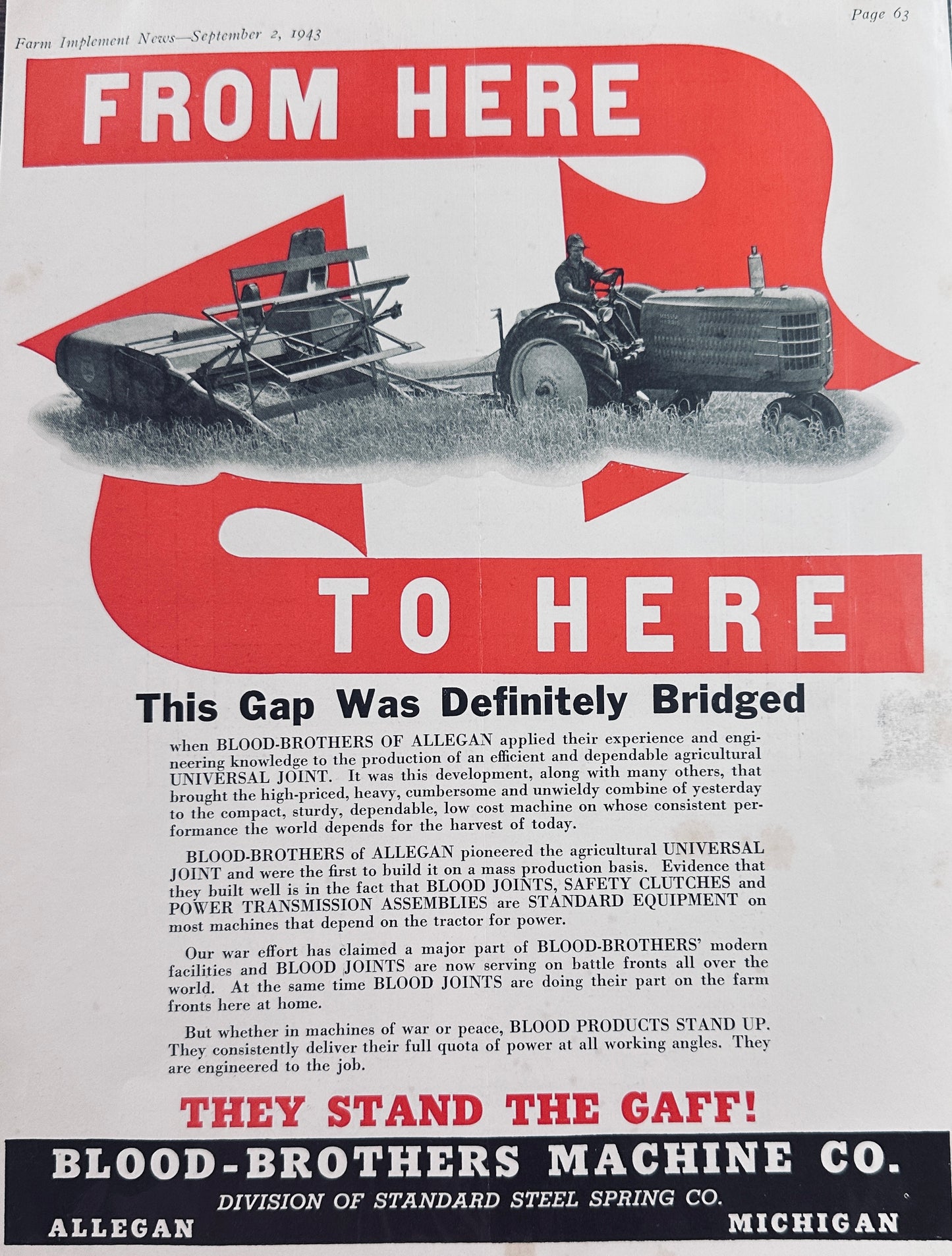 1943 WWII Era Blood Brothers Machine Co Universal Joints Span the Gap N114