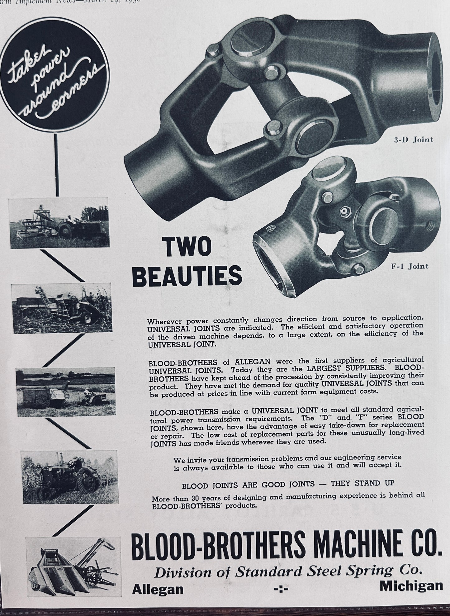 1938 Blood Brothers Universal Joints Models "D" and F" Allegan Michigan