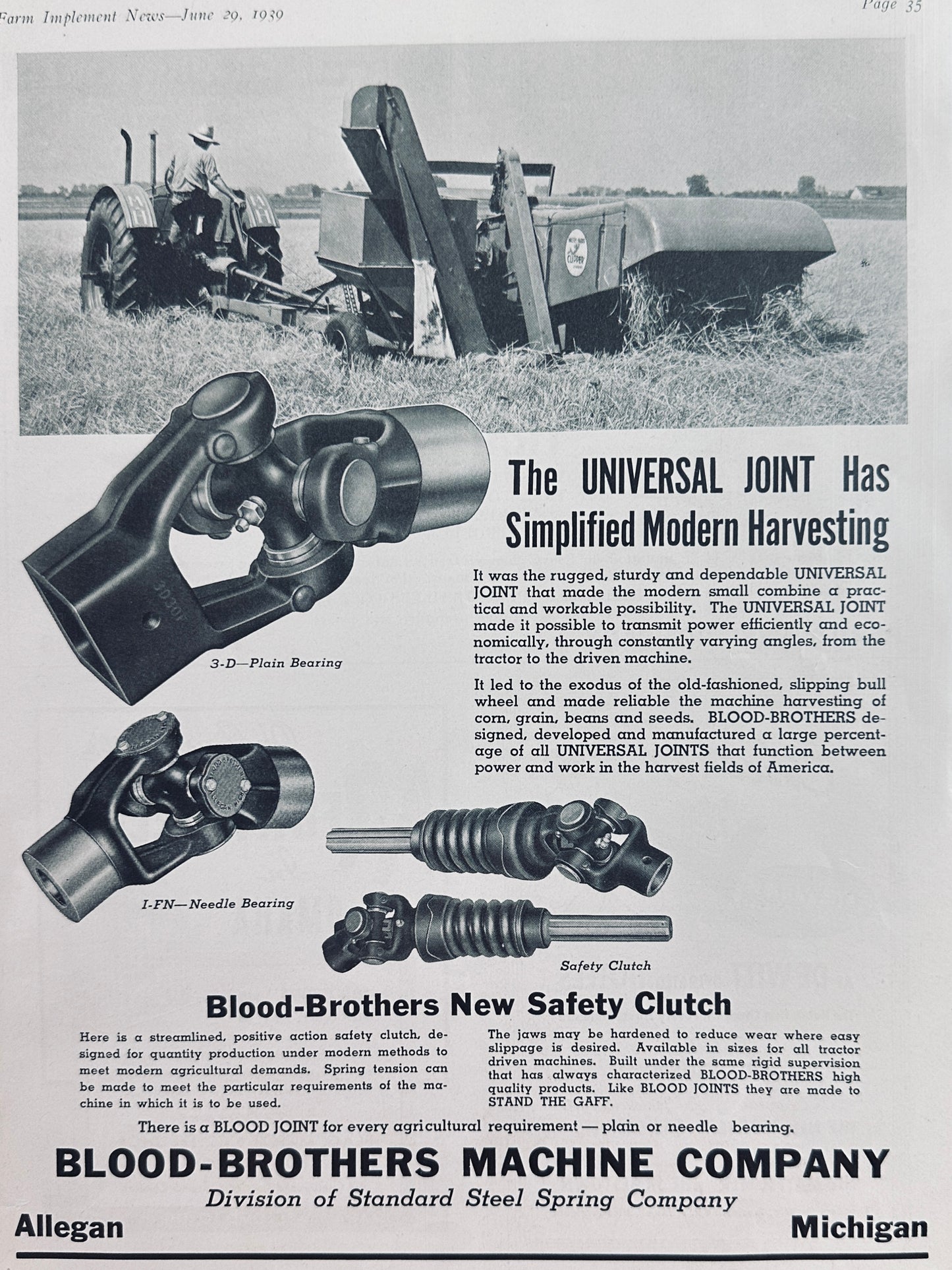 1939 Blood Brothers New Safety Clutch - Allegan, MI Vintage Ad N112