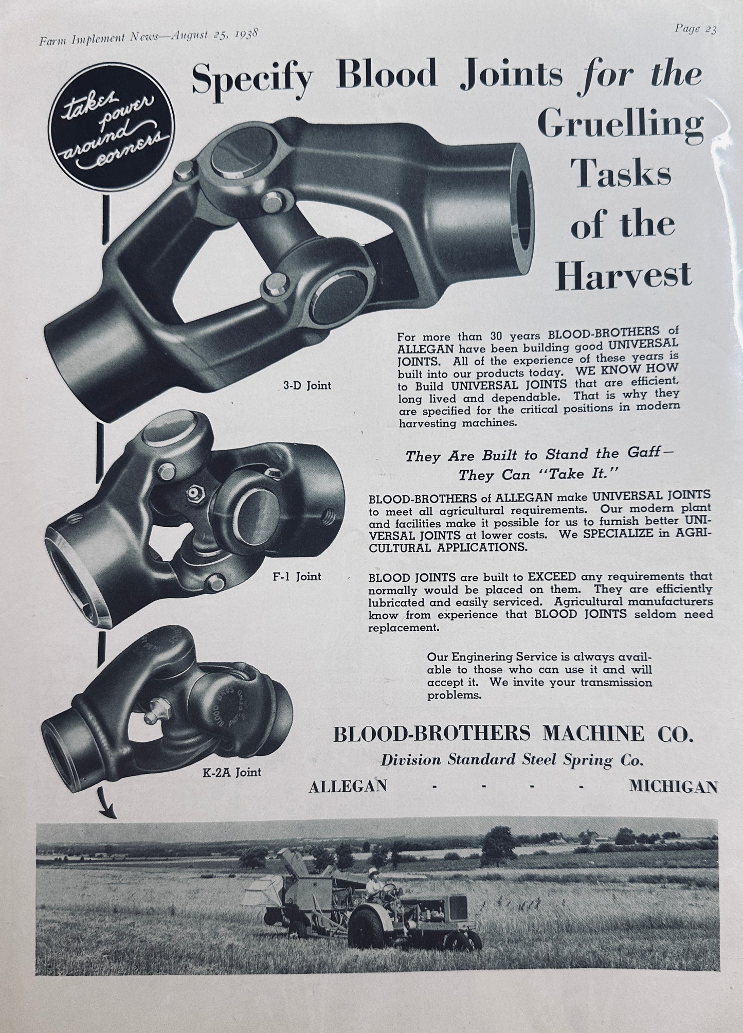 1938 Blood Brothers Universal Joints 3-D, F-1, K-2A Models Shown #1403