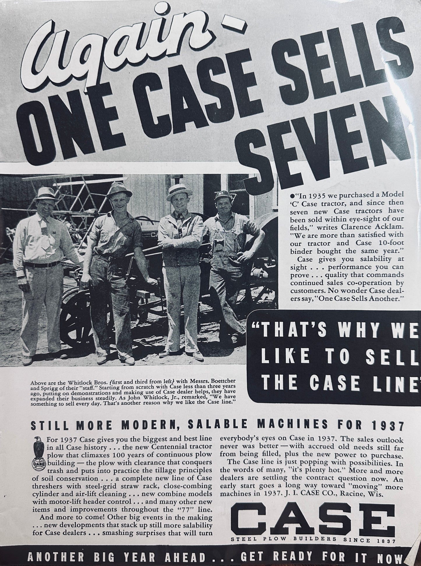 1936 Again 1 Case Sells Seven - Dealership Ad #1334