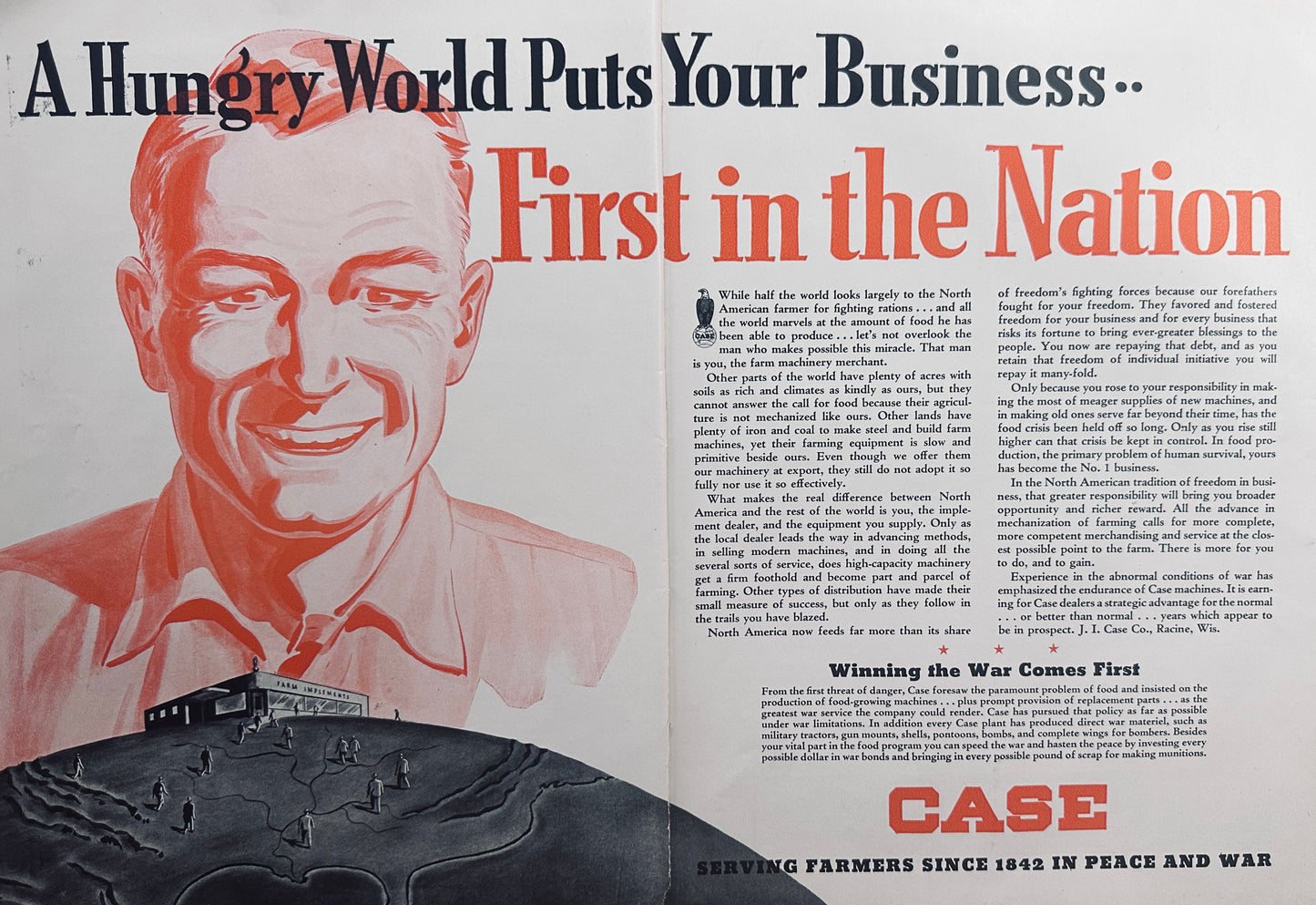 1943 2-Page Magazine Ad Case WWII Winning The War Comes First
