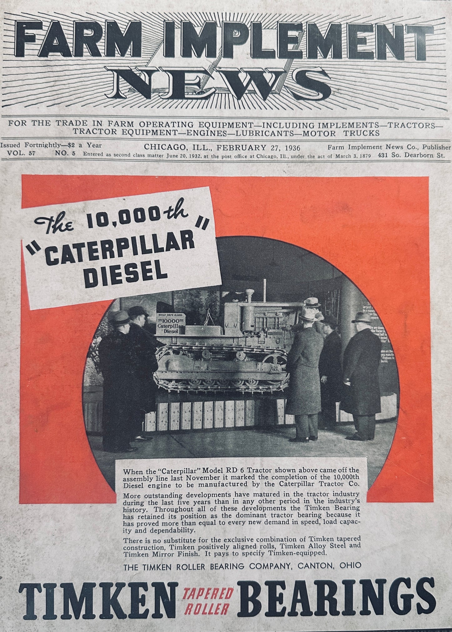 1936 Caterpillar RD4 Diesel uses Hyatt Roller Bearings & RD6 Vintage Ads N168