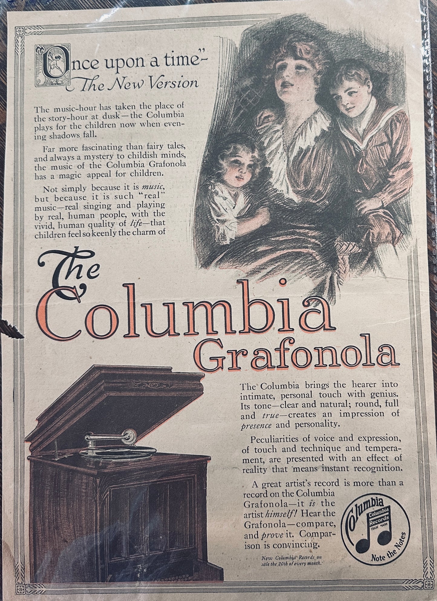 1917 ? Columbia Grafonola Colorized 10 x 13 Vintage Ad