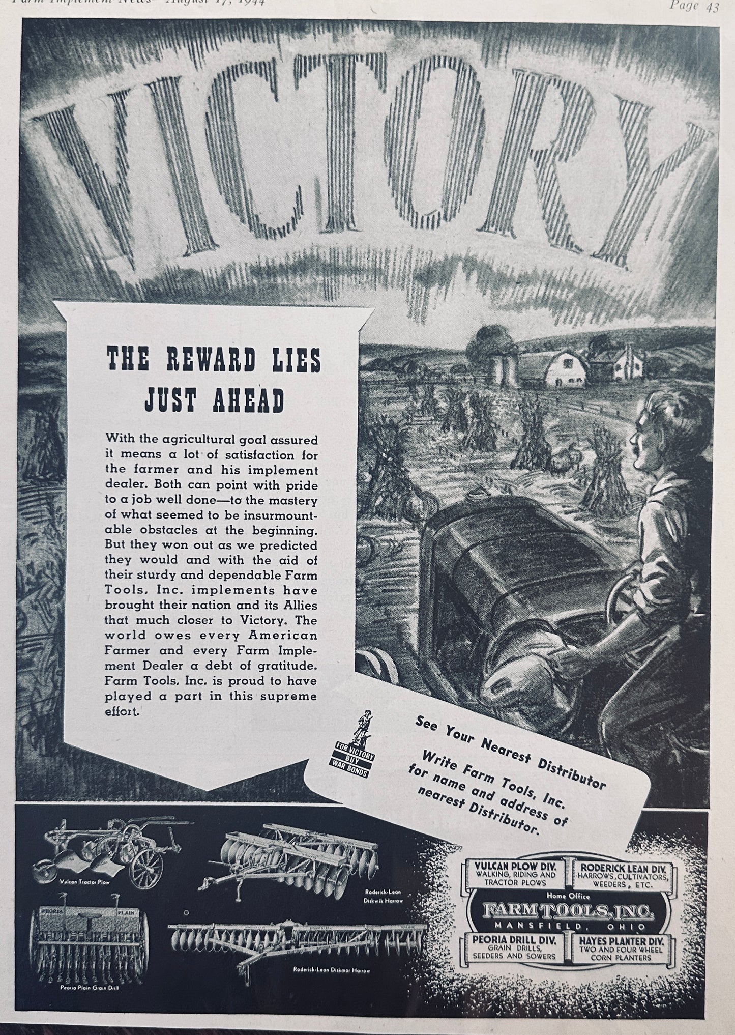 1944 Farm Tools Inc - Victory _ Contact your Nearest Distributor - Ad