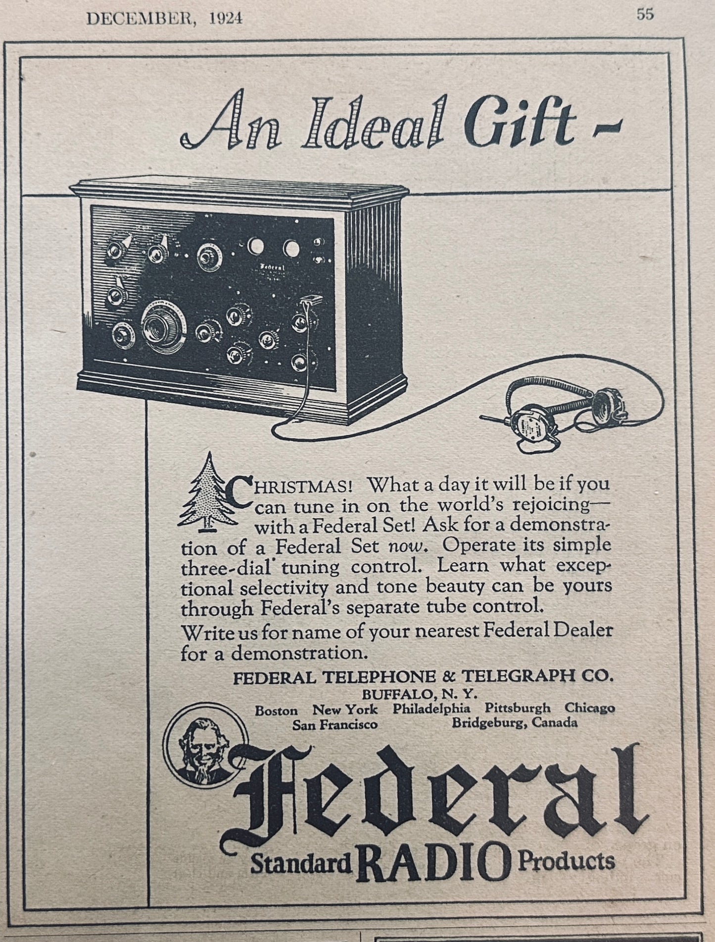 1924 Federal Standard Radio Products, Buffalo, NY Vintage Ad N363