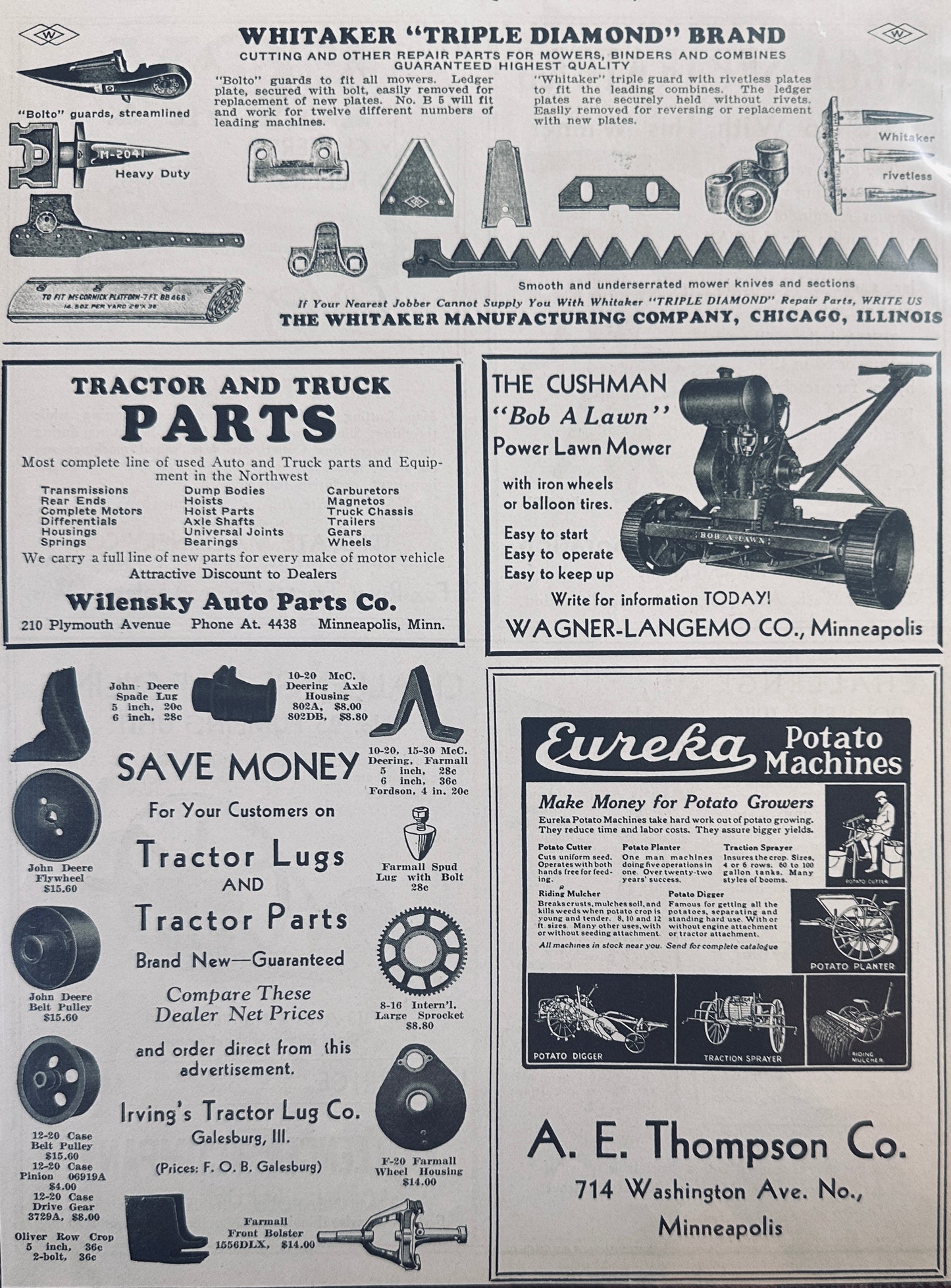 1936 Farm Equipment Multiple Ads on 1 Page N378 FOX