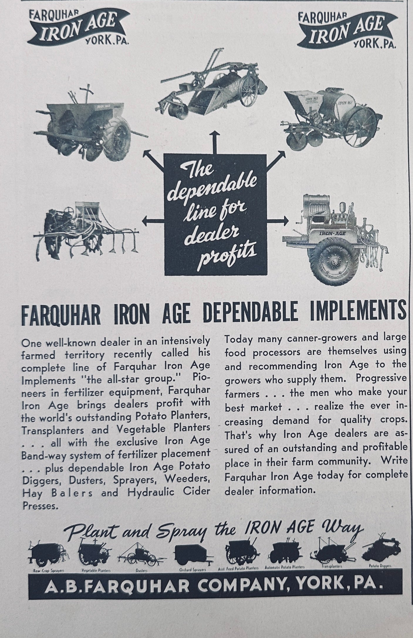 1944 Friend MFG Sprayer - Gasport, NY & Farquhar Iron Age Implements Ad