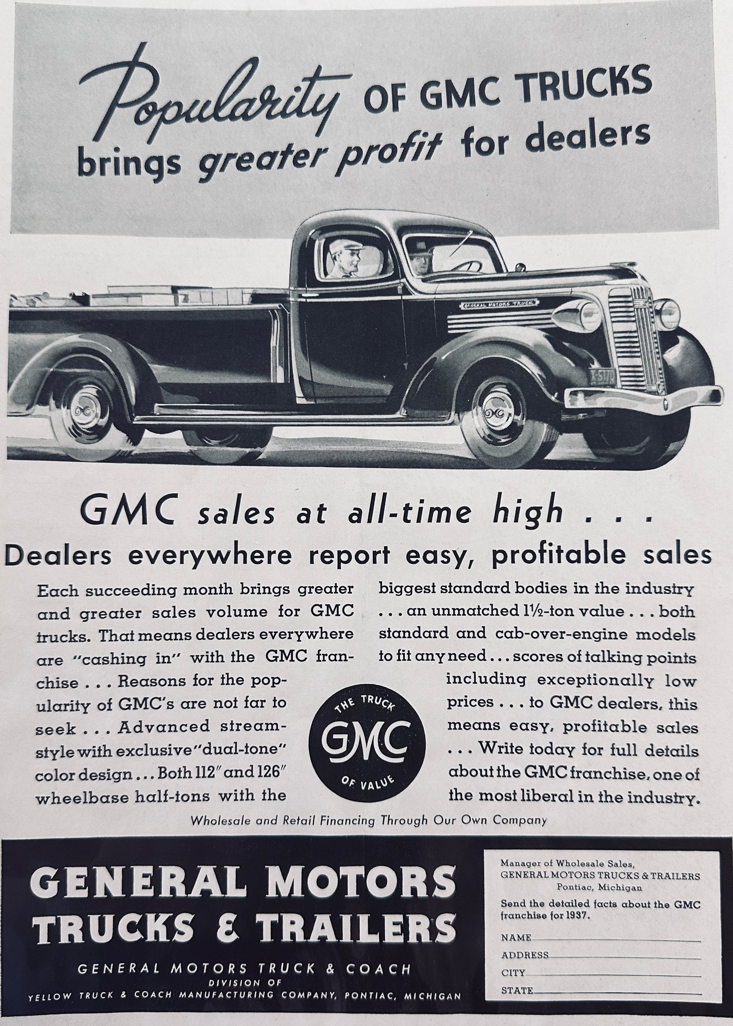 1937 GMC Trucks & Trailers Sale At All Time High Vintage Ad