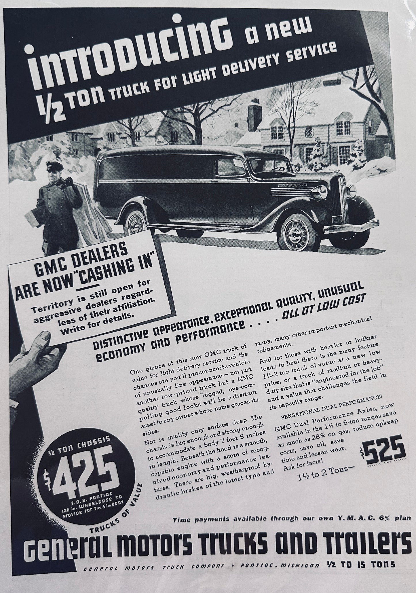 1936 GMC 1/2 Ton Light Delivery Service Vehicle Vintage Ad #1422