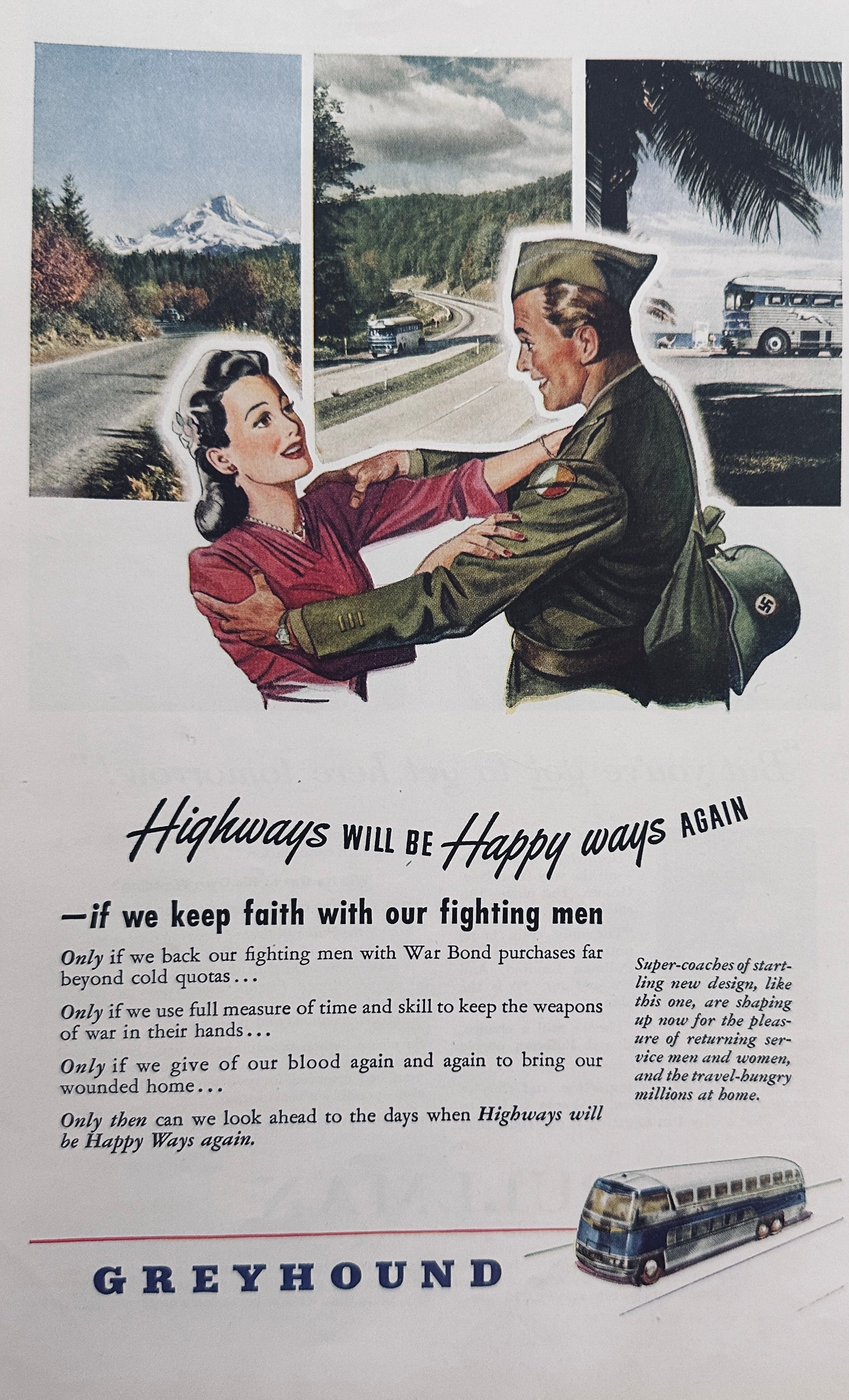 1930 - 1951 Greyhound Bus Lines Magazine Ads (8) Total