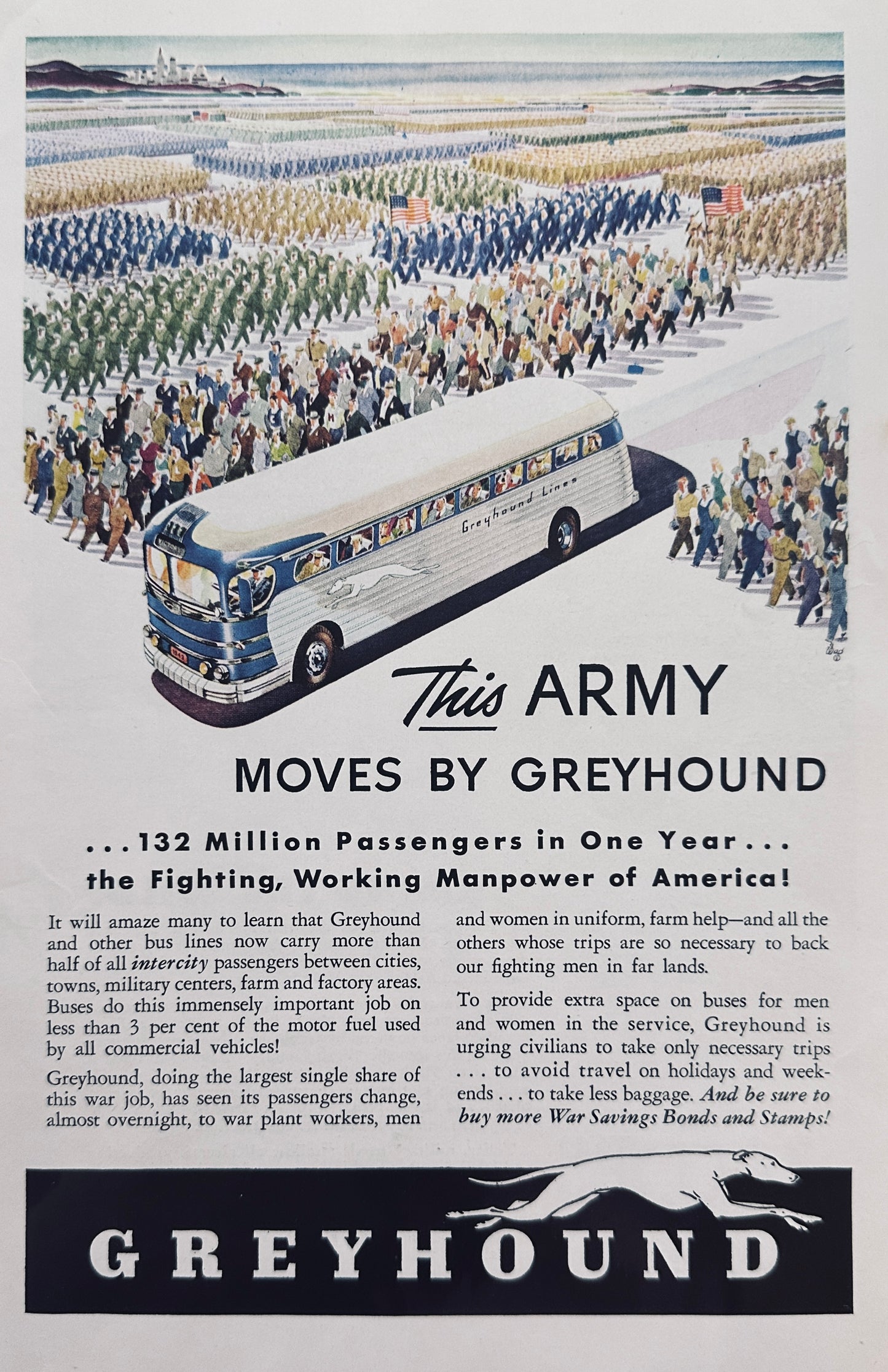 1930 - 1951 Greyhound Bus Lines Magazine Ads (8) Total