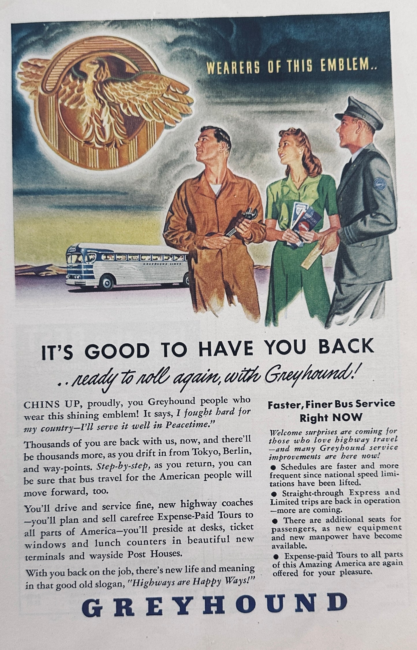 1930 - 1951 Greyhound Bus Lines Magazine Ads (8) Total
