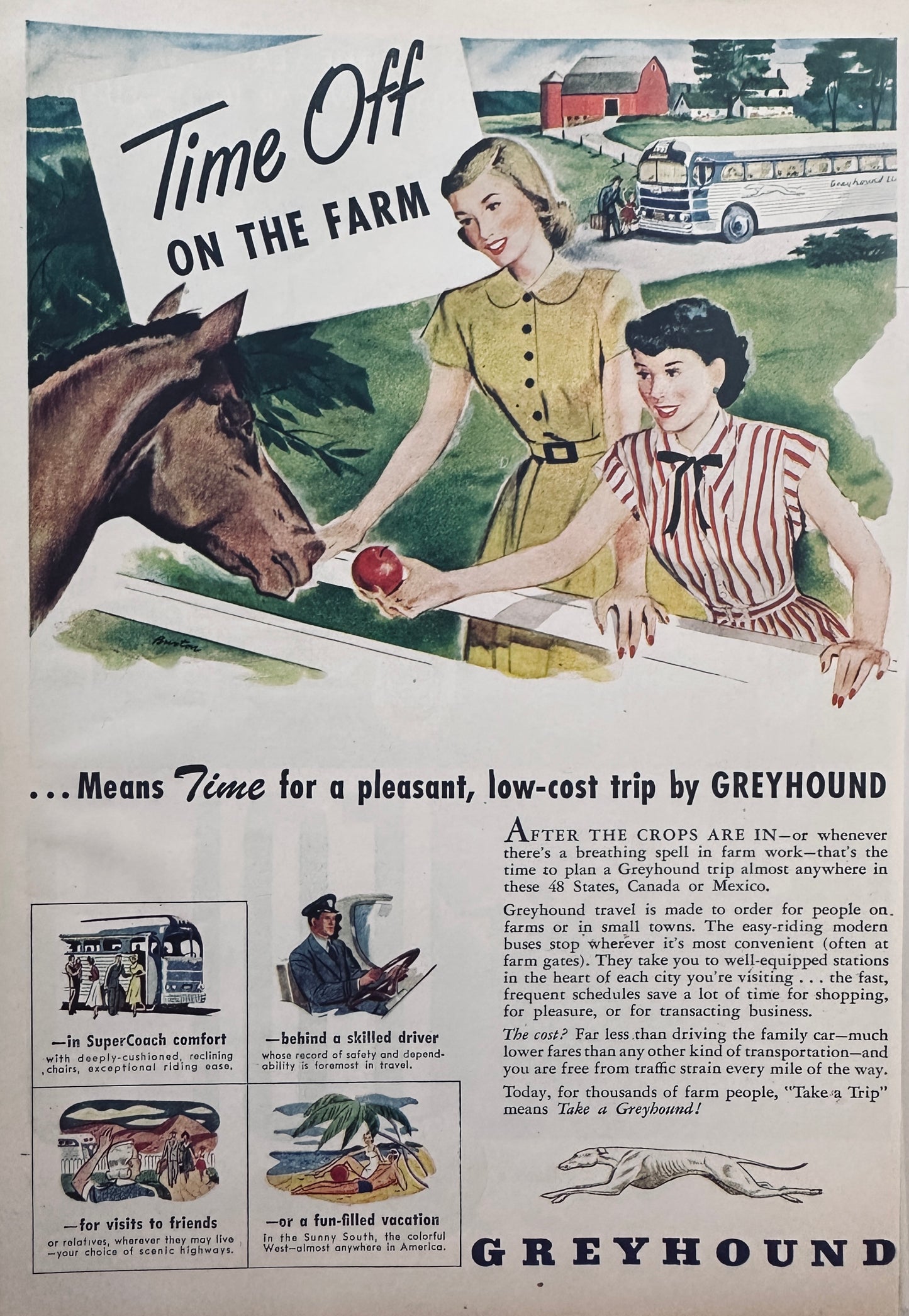 1930 - 1951 Greyhound Bus Lines Magazine Ads (8) Total