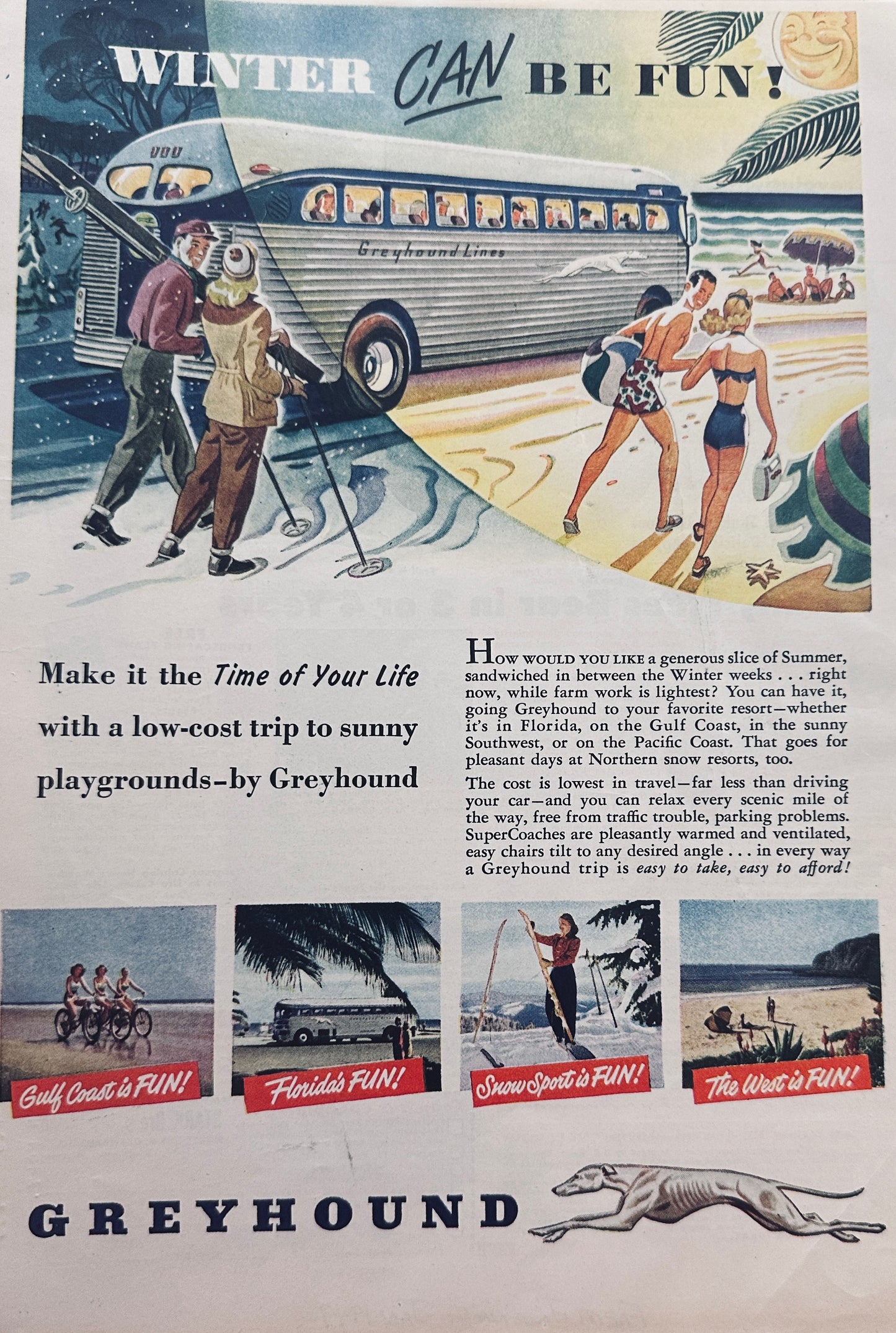 1930 - 1951 Greyhound Bus Lines Magazine Ads (8) Total