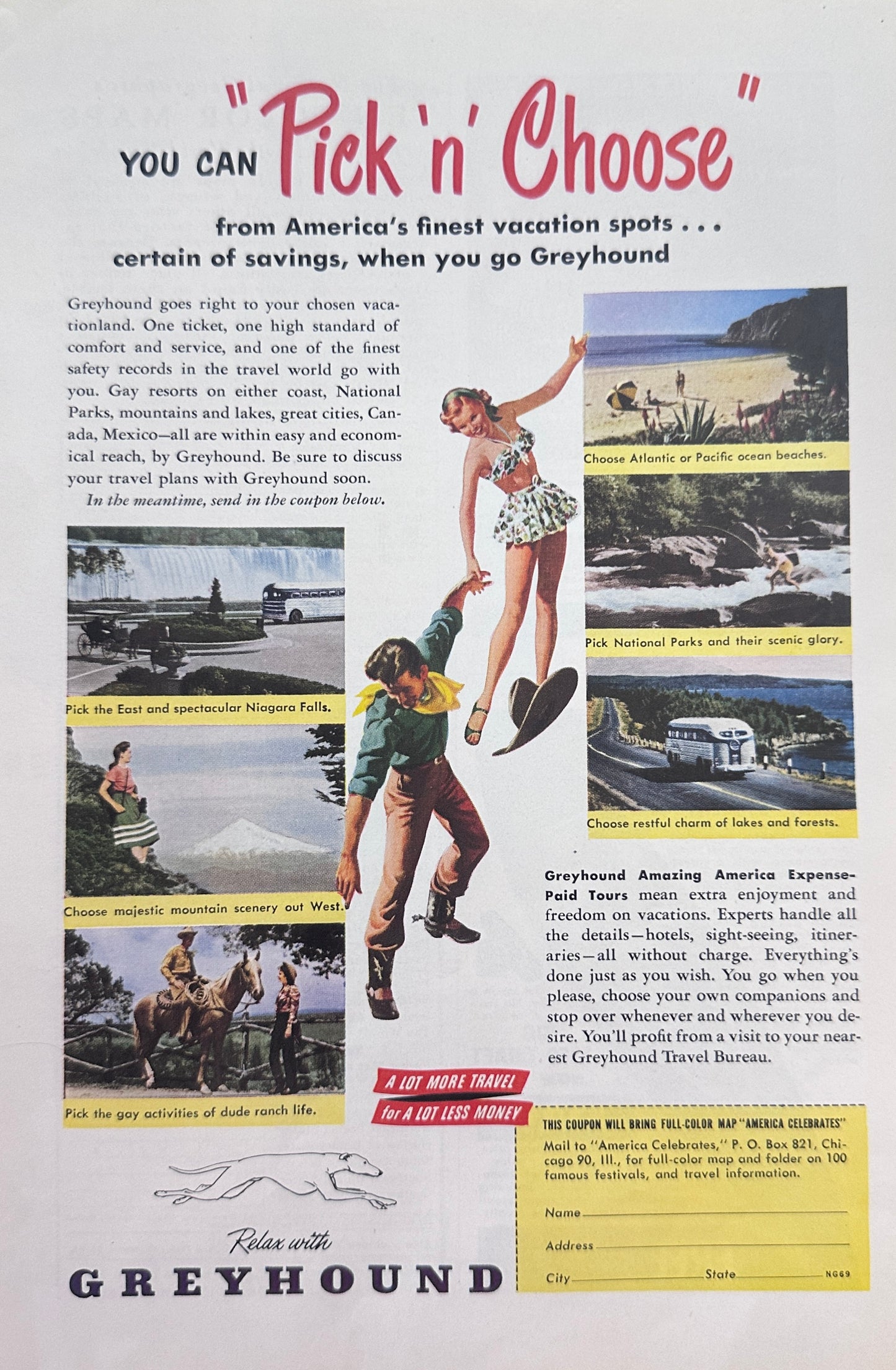 1930 - 1951 Greyhound Bus Lines Magazine Ads (8) Total