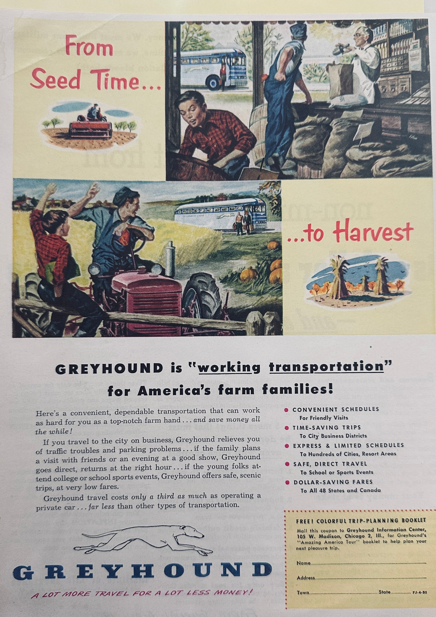 1930 - 1951 Greyhound Bus Lines Magazine Ads (8) Total