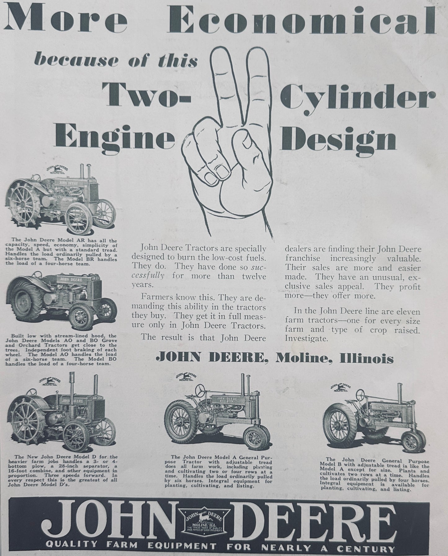 1935 John Deete Two Cylinder Engine Design 5 Models Shown + Minn Moline on Back