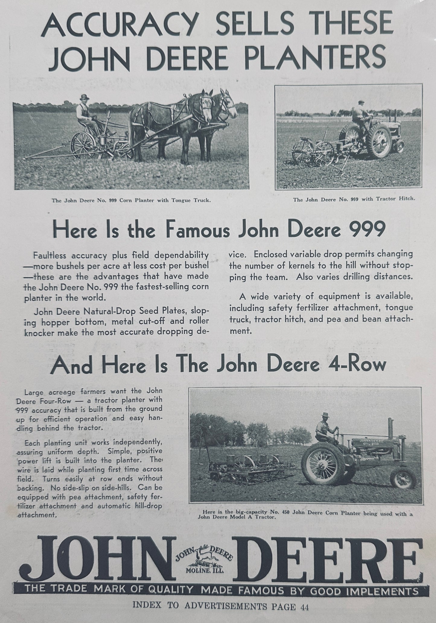 1936 John Deere Planters & De Laval Separators- Vintage Ad #1345