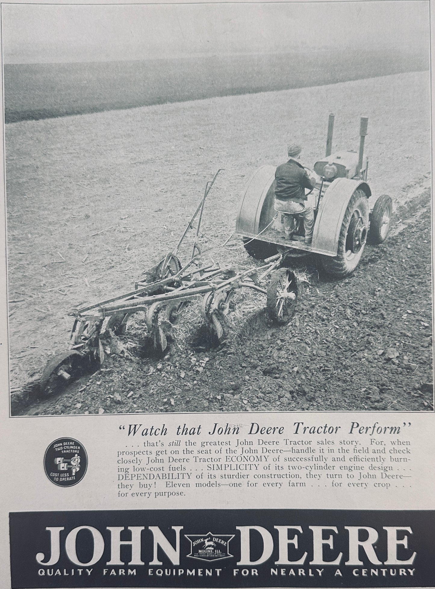 1936 John Deere Simplicity & Dependability sell Tractors Vintage Ad N531