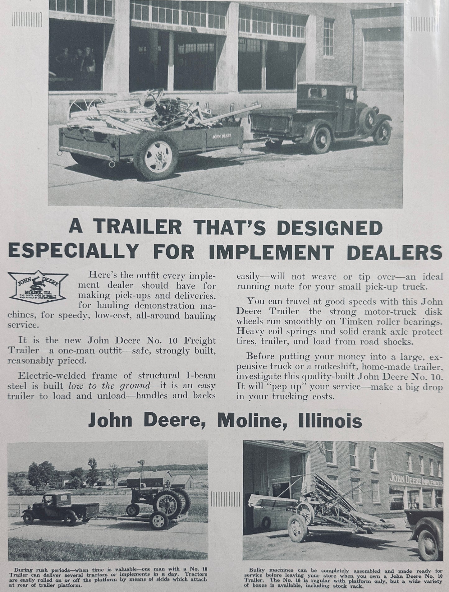 1936 John Deere #10 Trailer Pulling equipment behind Pick-up Truck N529