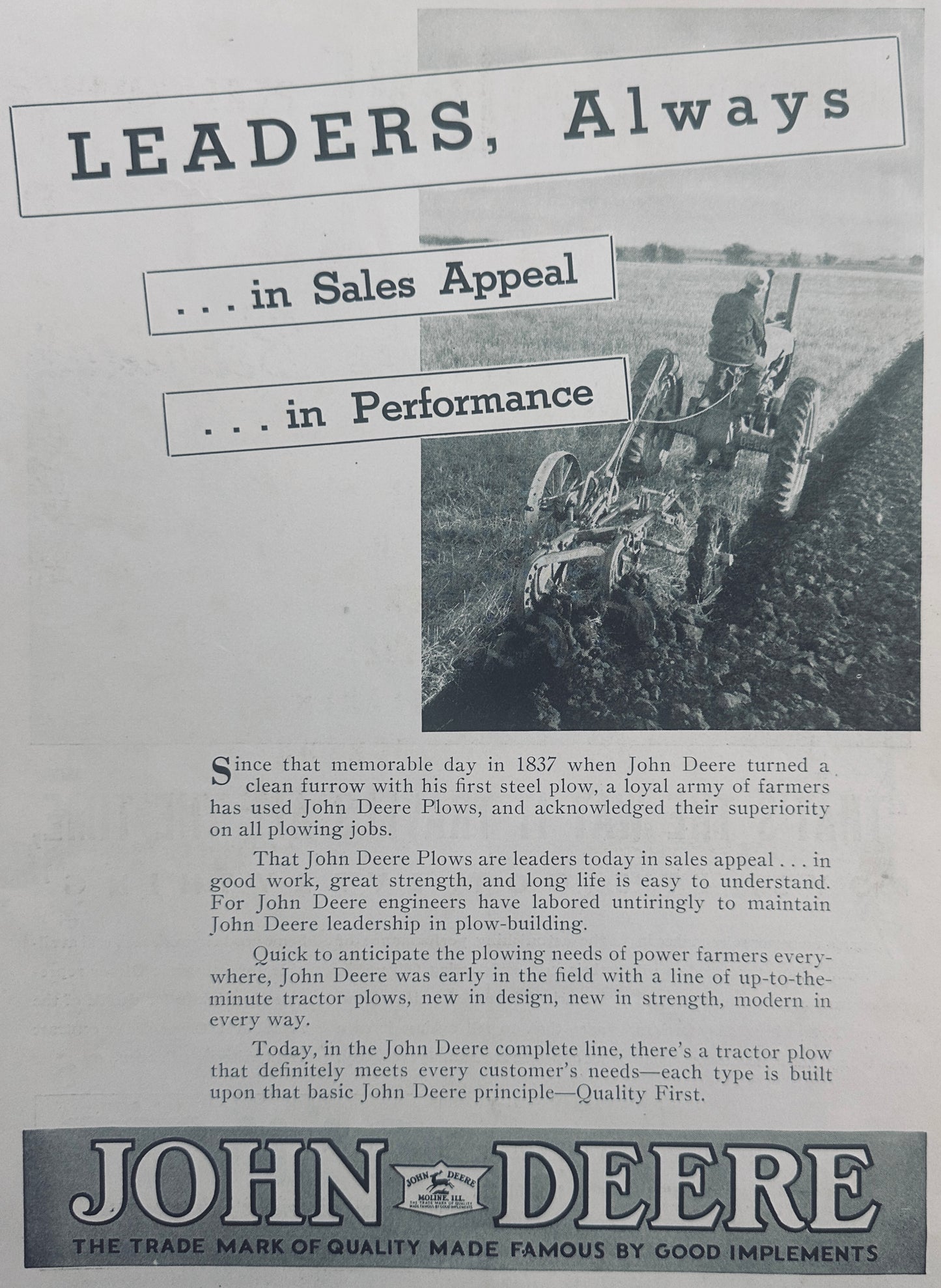 1938 Generic John Deere Ad showing working Field Scene N536