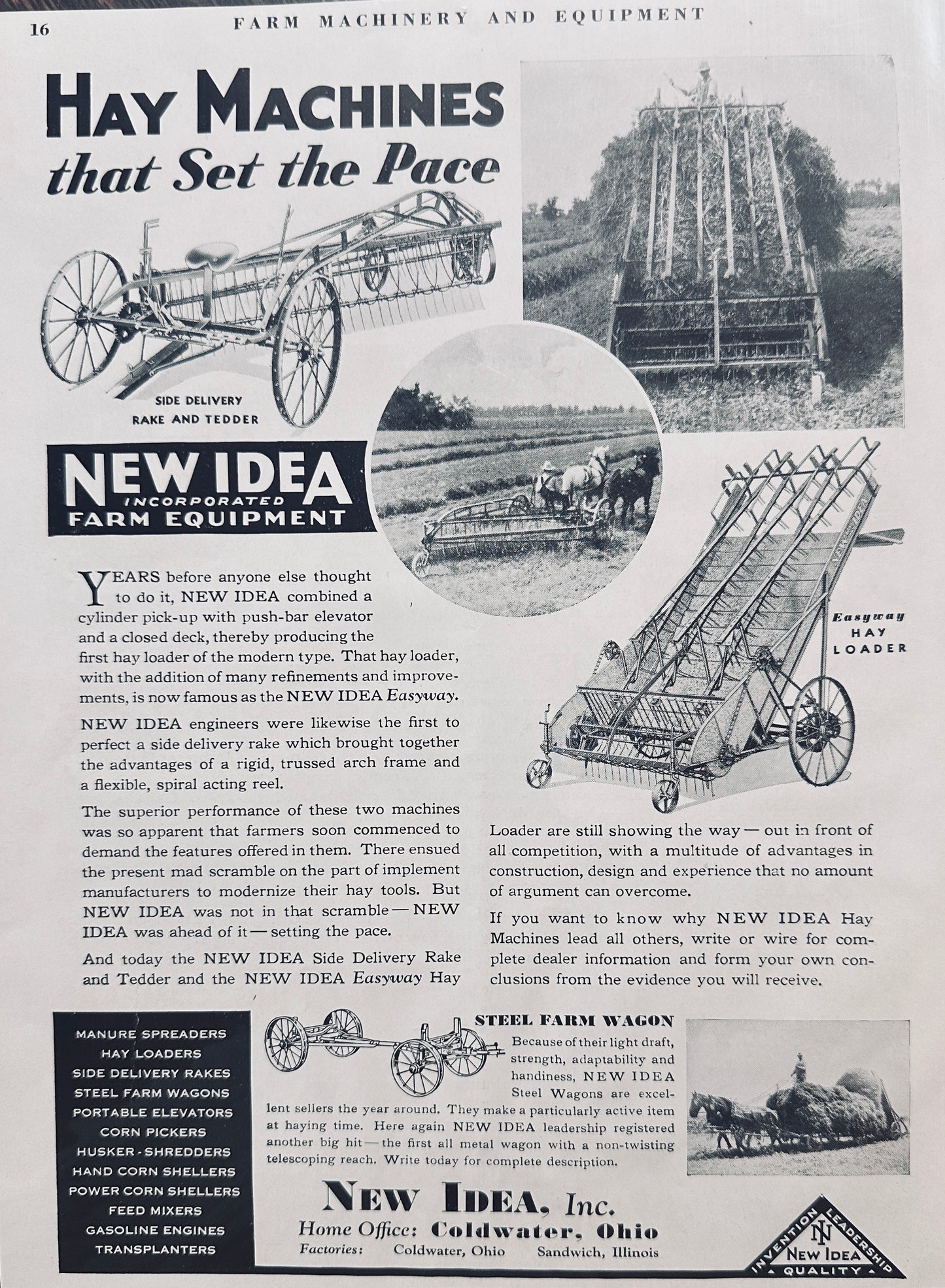 1937 New Idea Hay Machines Set the Pace - Vintage Ad N713