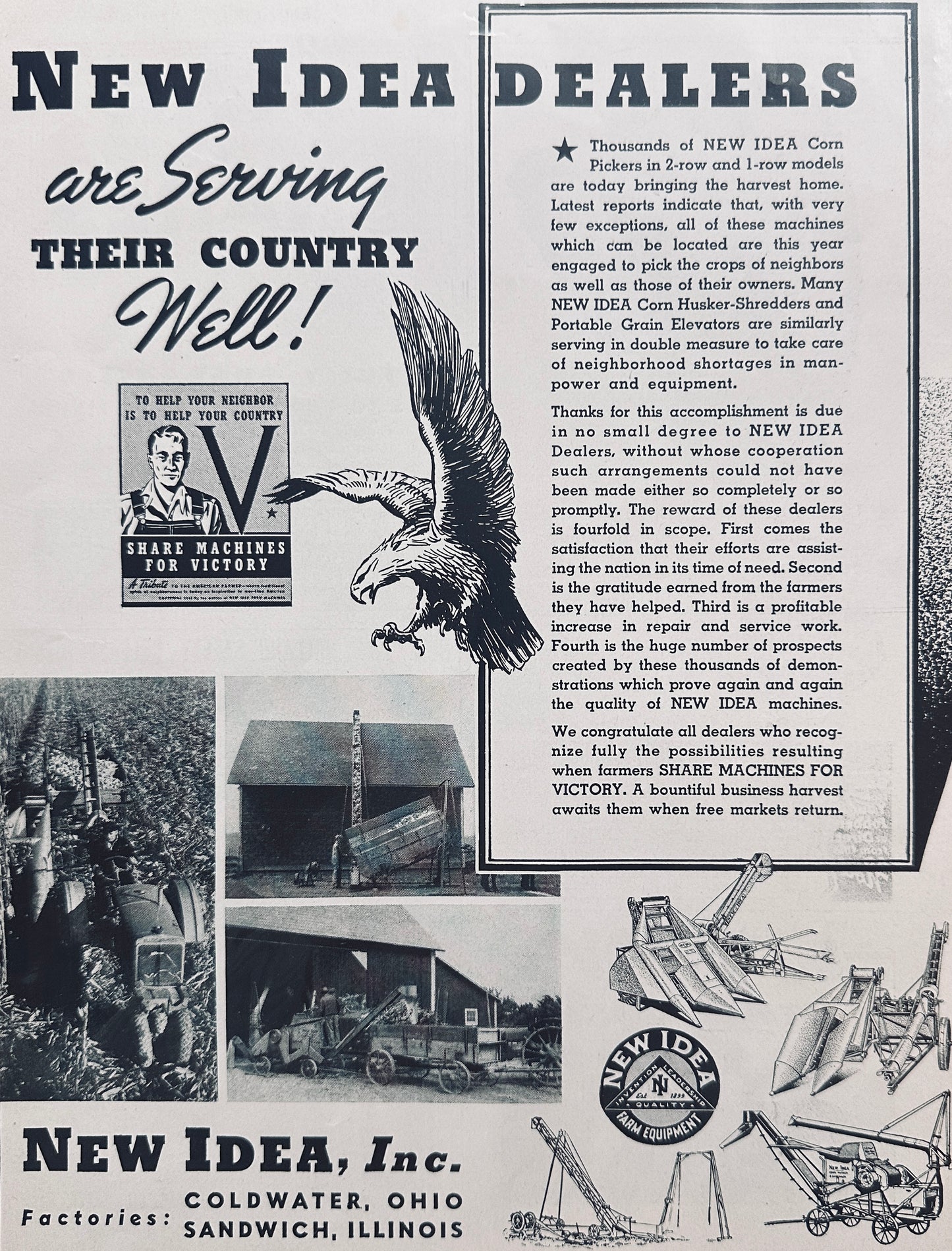 1943 New Idea Dealers are Serving Their Country Well - Patriotic Ad N708