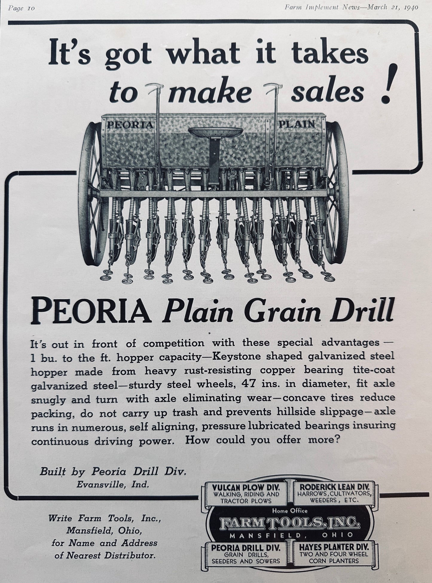 1940 Peoria Palin Grain Drill built in Evansville, Indiana N784