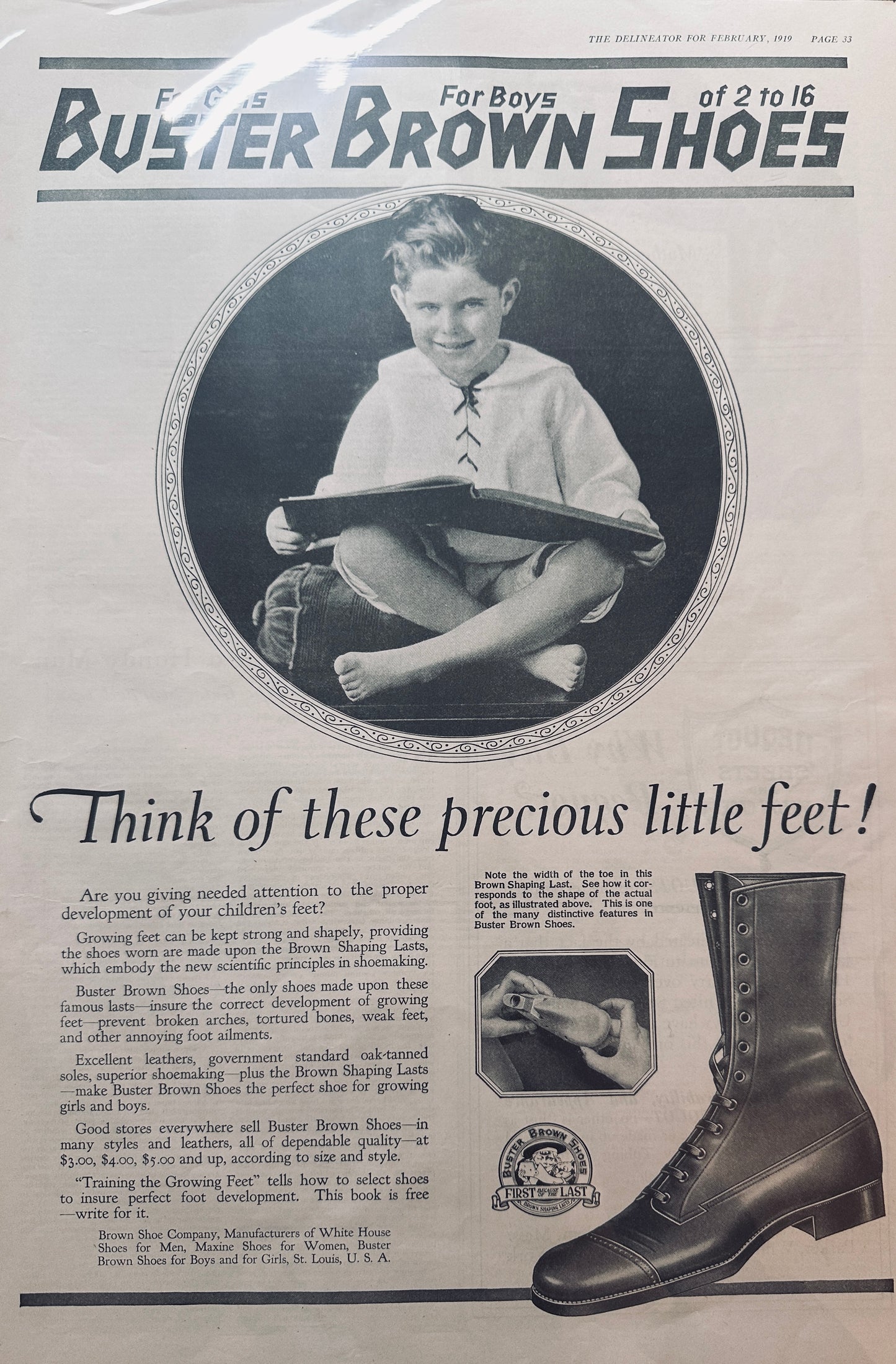 1919 Masterpiece Ad of Yesteryear - Buster Brown Shoes - Children #736