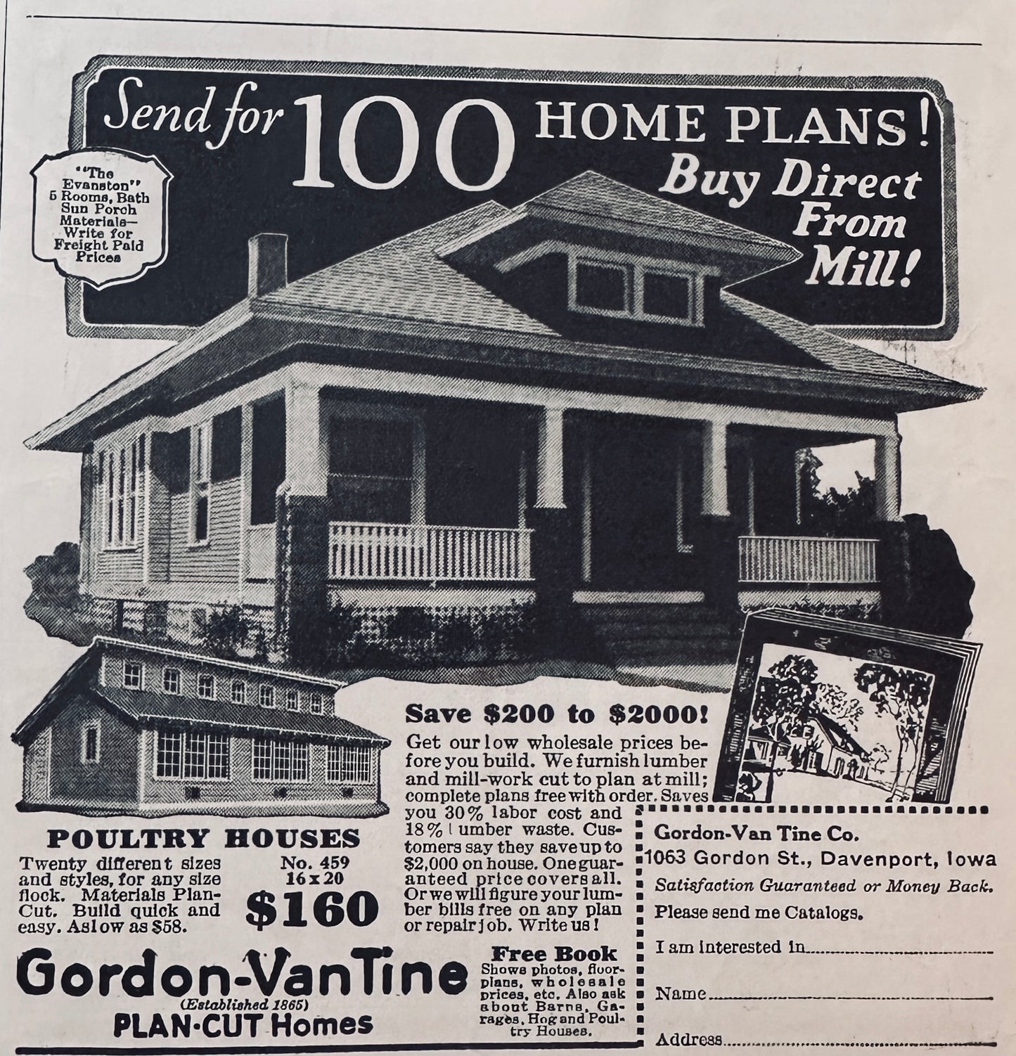 1928-1929 Lot of (2) Gordon Van Tine Vintage Home Ads - Davenport, Iowa