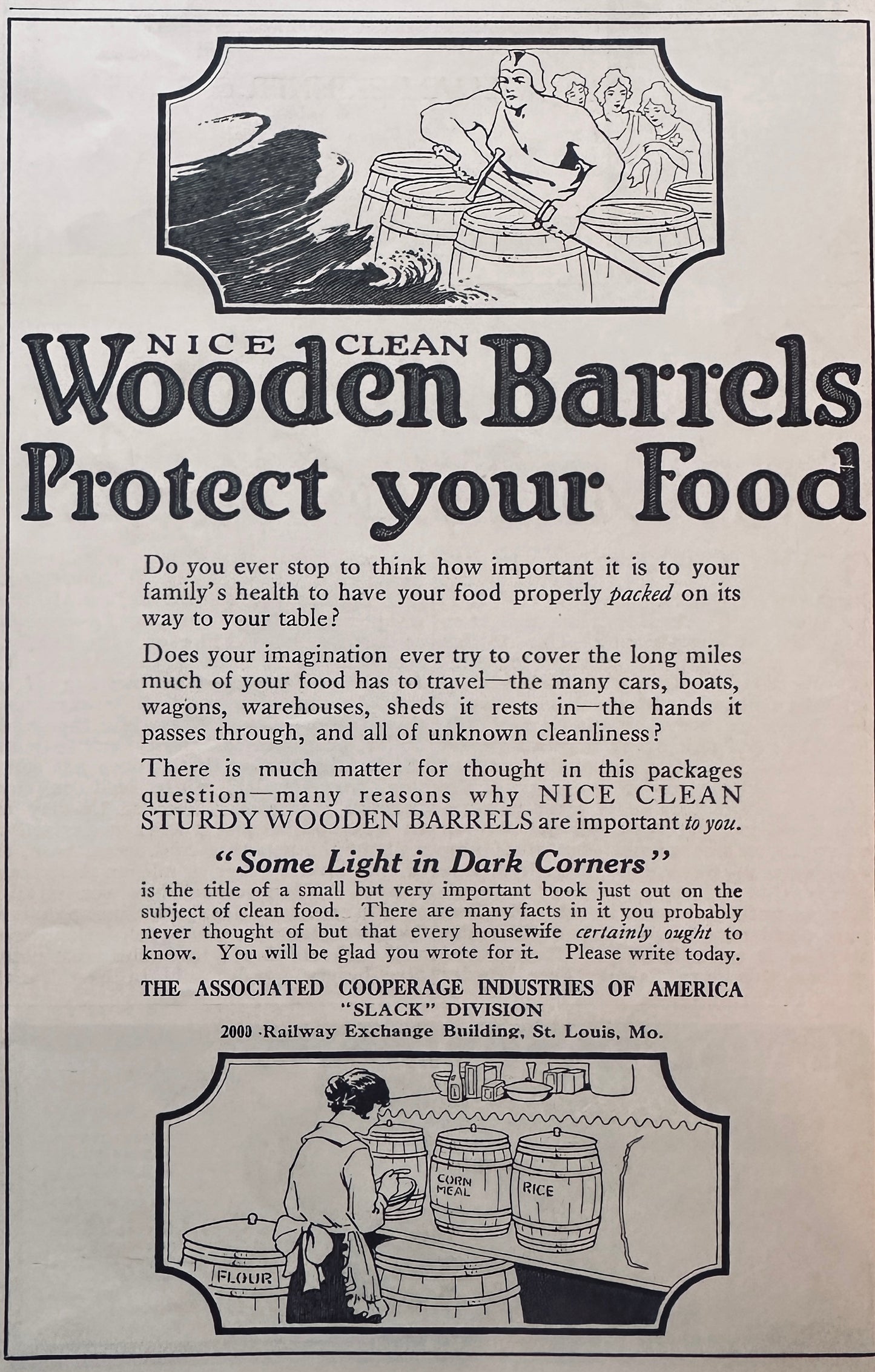 1920 Wooden Barrels Protect Food - Associated Cooperage Industries Ad S99