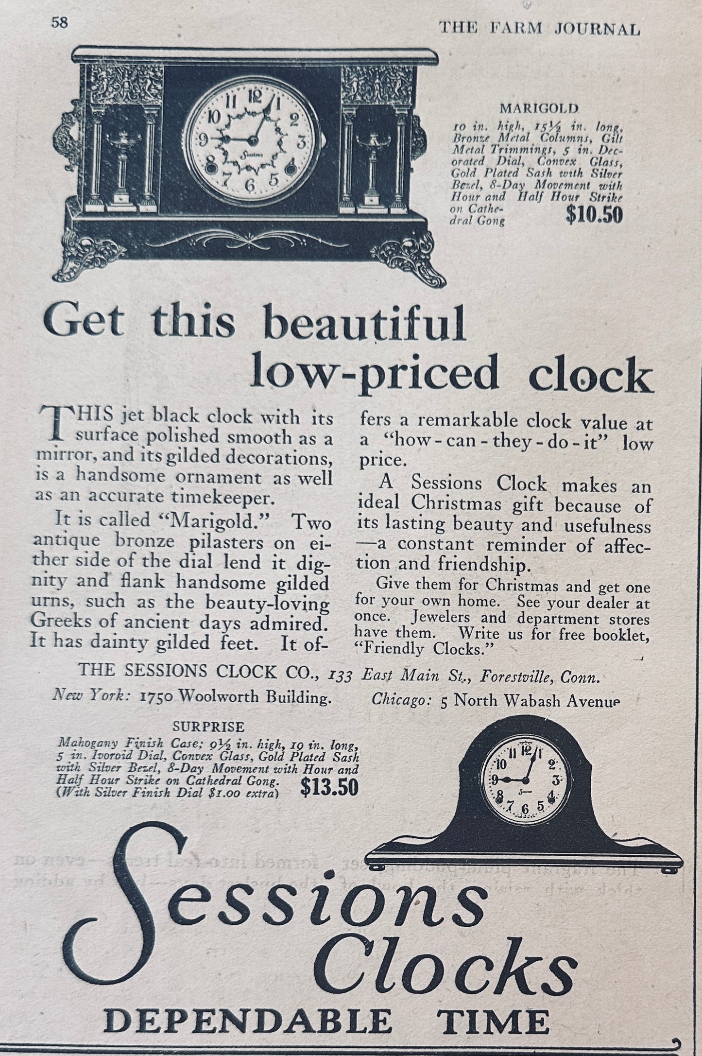 1924 Sessions Mantle Clocks - Marigold and Surprise Models- Rogers Silverplate N828