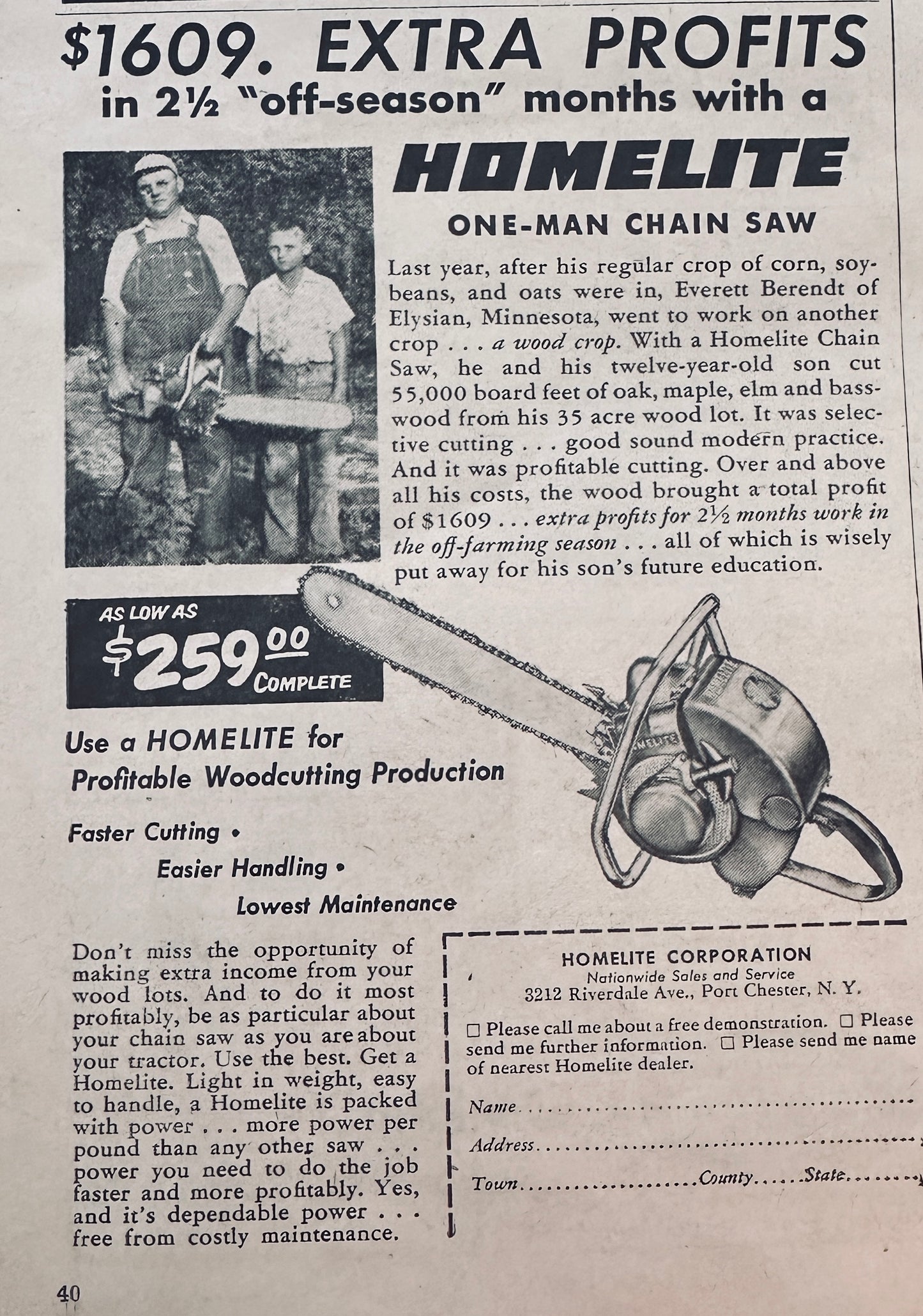 1954 & 1959 Homelite Vintage Chainsaw Ads #775