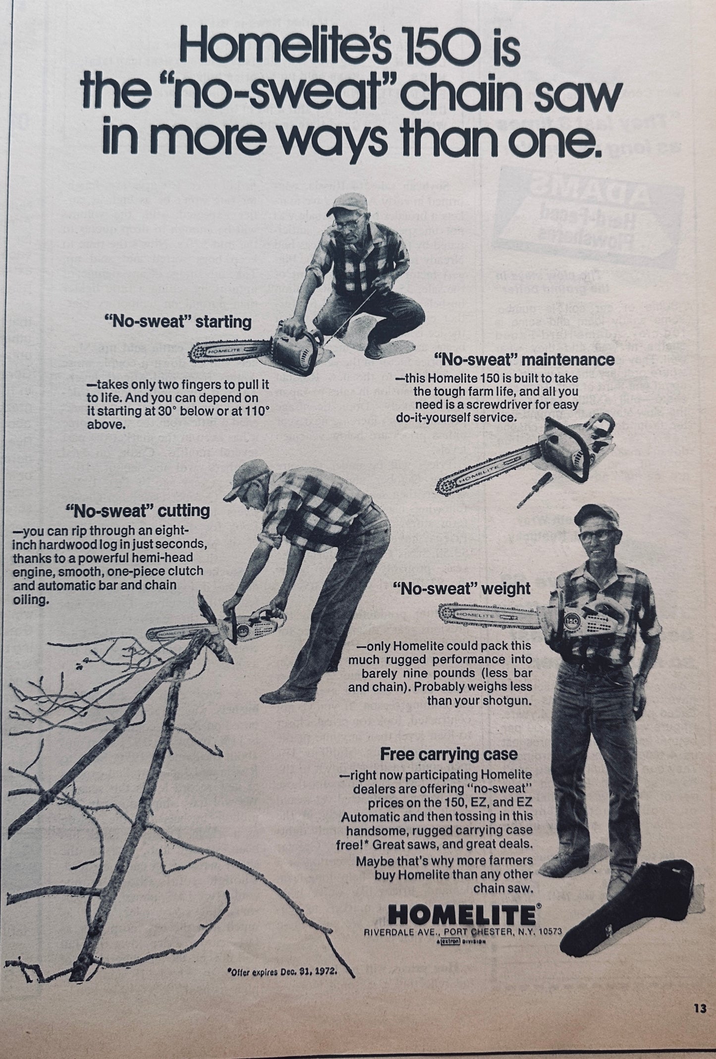 1972 Homelite EZ 150 and EZ150 Automatic Chain Saw Ad #781