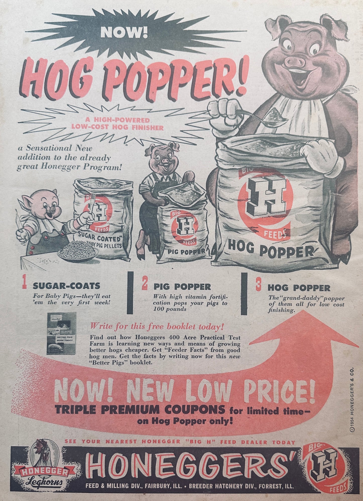 1954 Masterpiece Ad of Yesteryear - #818 - Honegger's' Hog Poppers