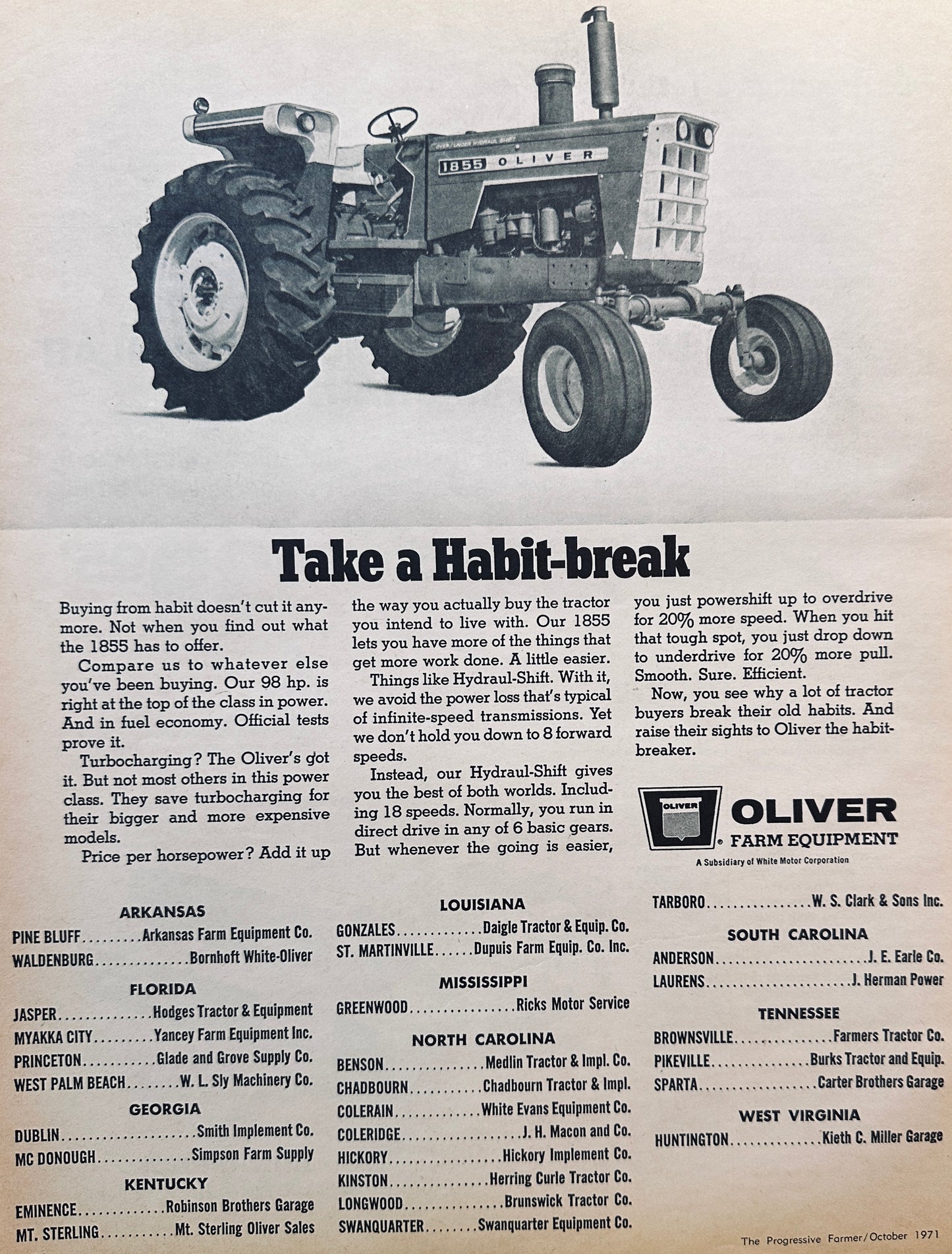 1971 Oliver 1855 Take A Habit Break Vintage ad #902