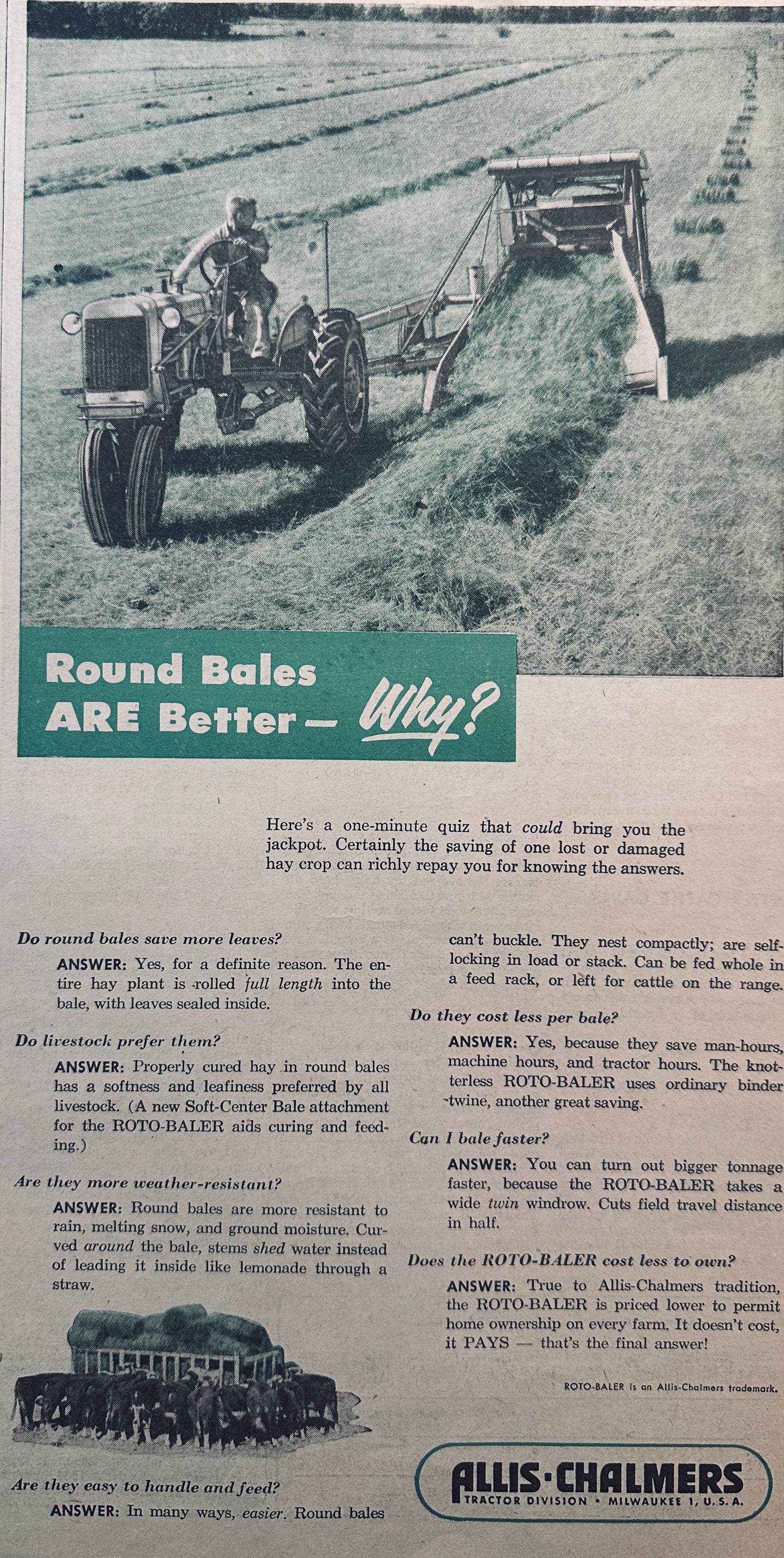 1954 Allis-Chalmers Roto-Baler Vintage Ad #926