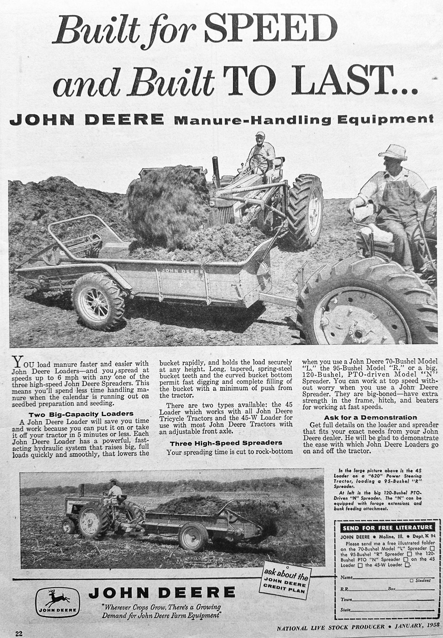 1958 John Deere Manure Spreader Built for Speed Built to Last #955