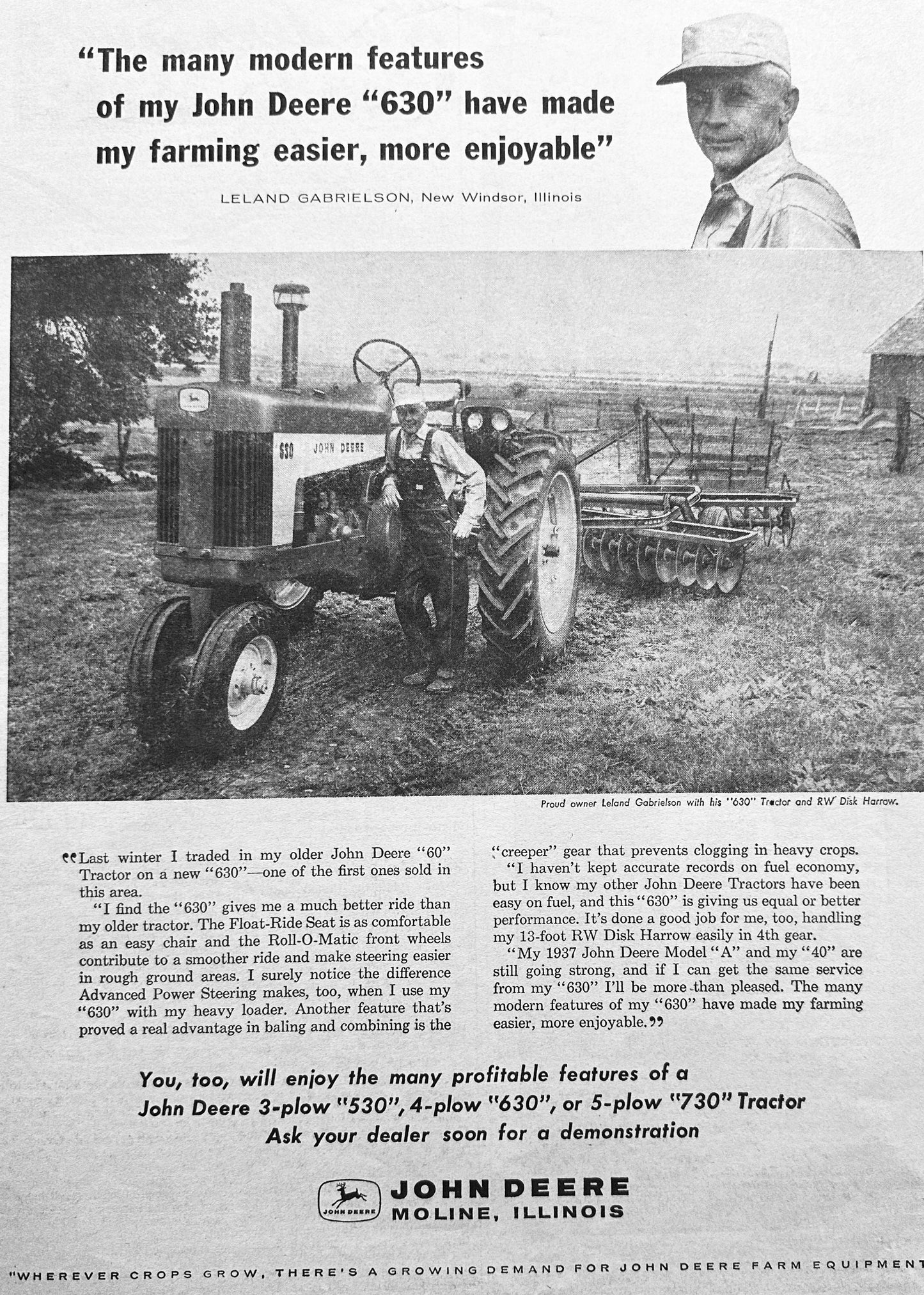 1959 John Deere Model 630 Tractor Testimonial Vintage Ad #950