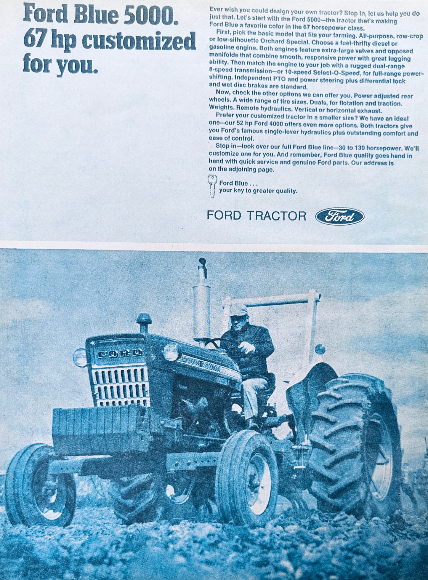 1971 Ford Blue 5000 67Hp Customized Tractor Vintage Ad #989