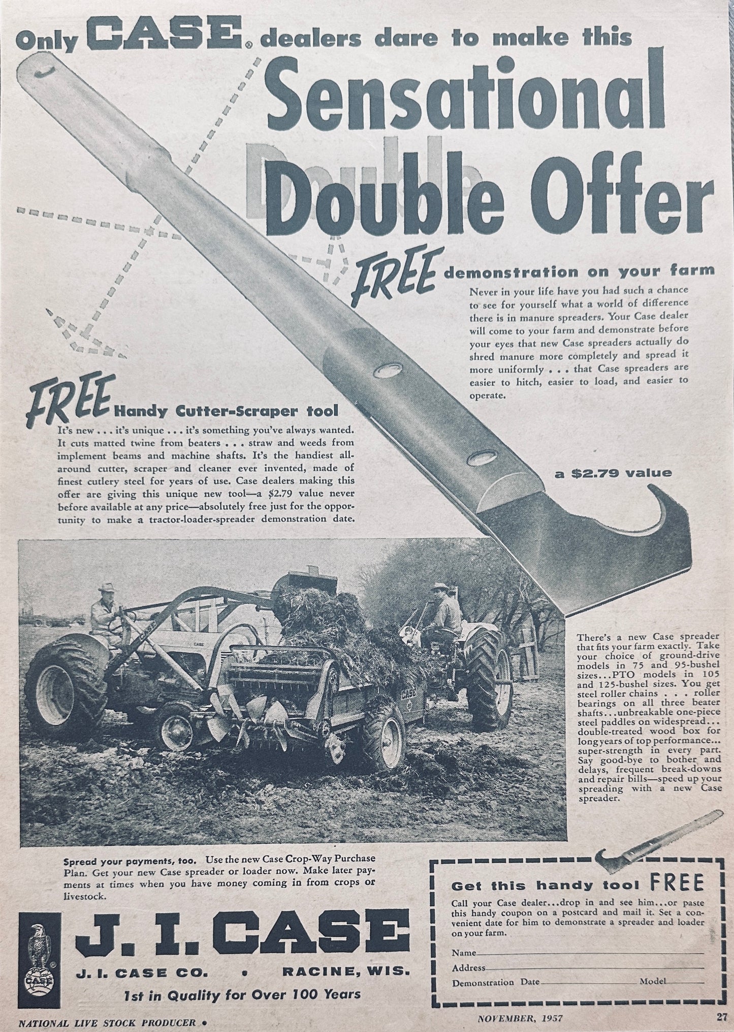 1957 Case Sensational Double-Offer Case Spreader & Handy Cutter-Scrapper #1000
