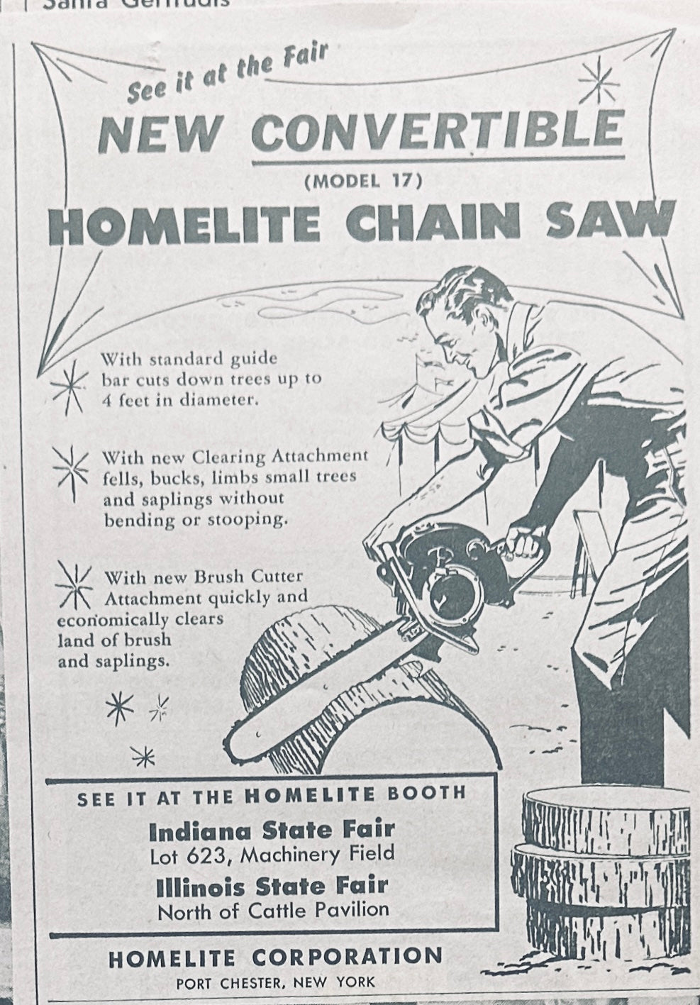 1955 Homelite New Convertible Model 17 Chain Saw Vintage Ad #1029