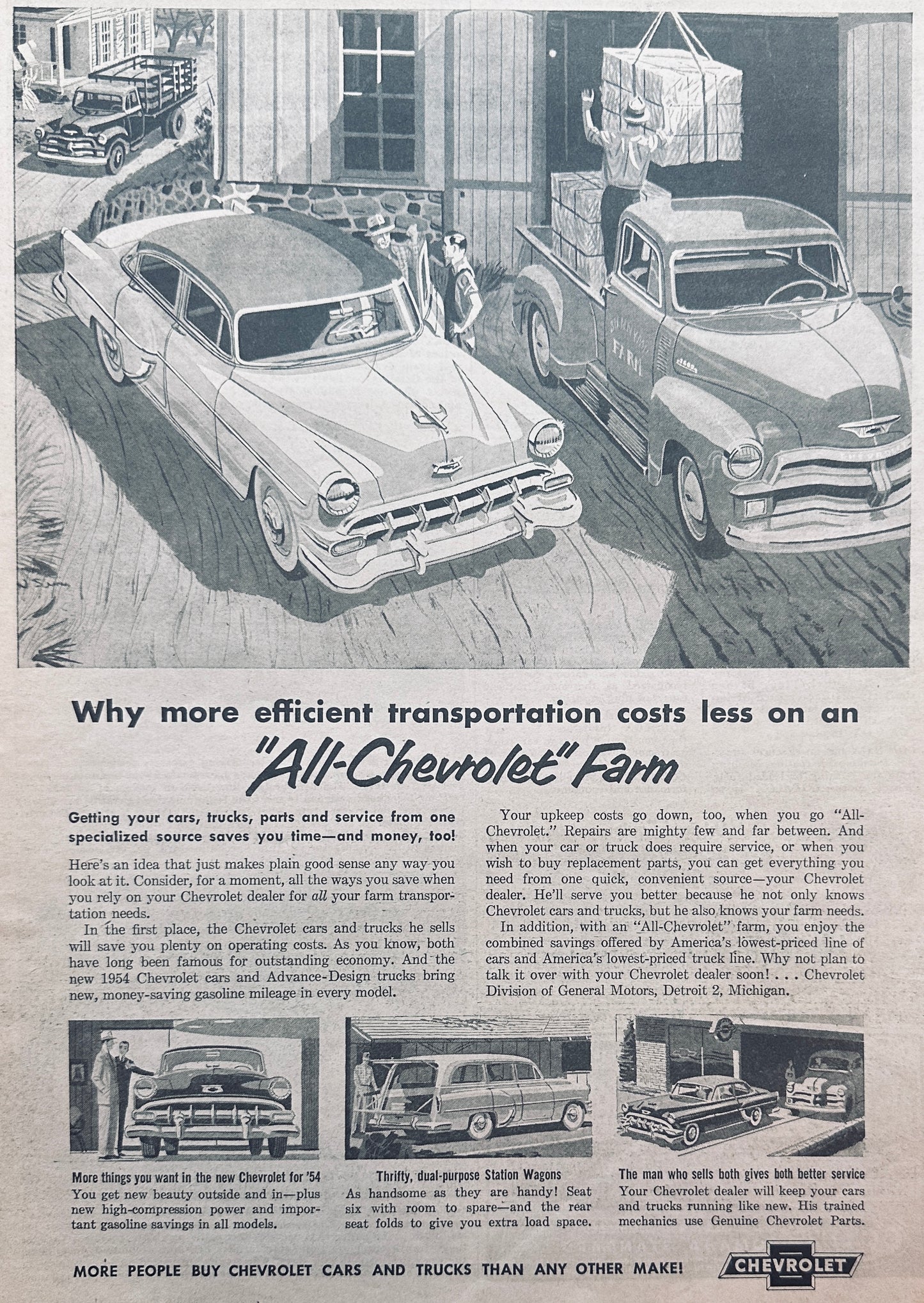 1954 All-Chevrolet Farm 3 Models Shown Masterpiece Ad #1033