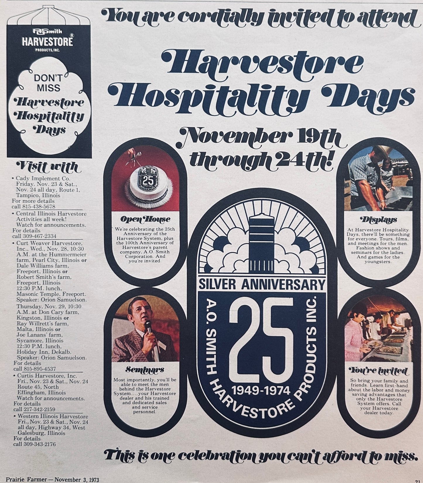 1973 AO Smith Harvestore Grain Silos Vintage Ad #1040 Silver Anniversary