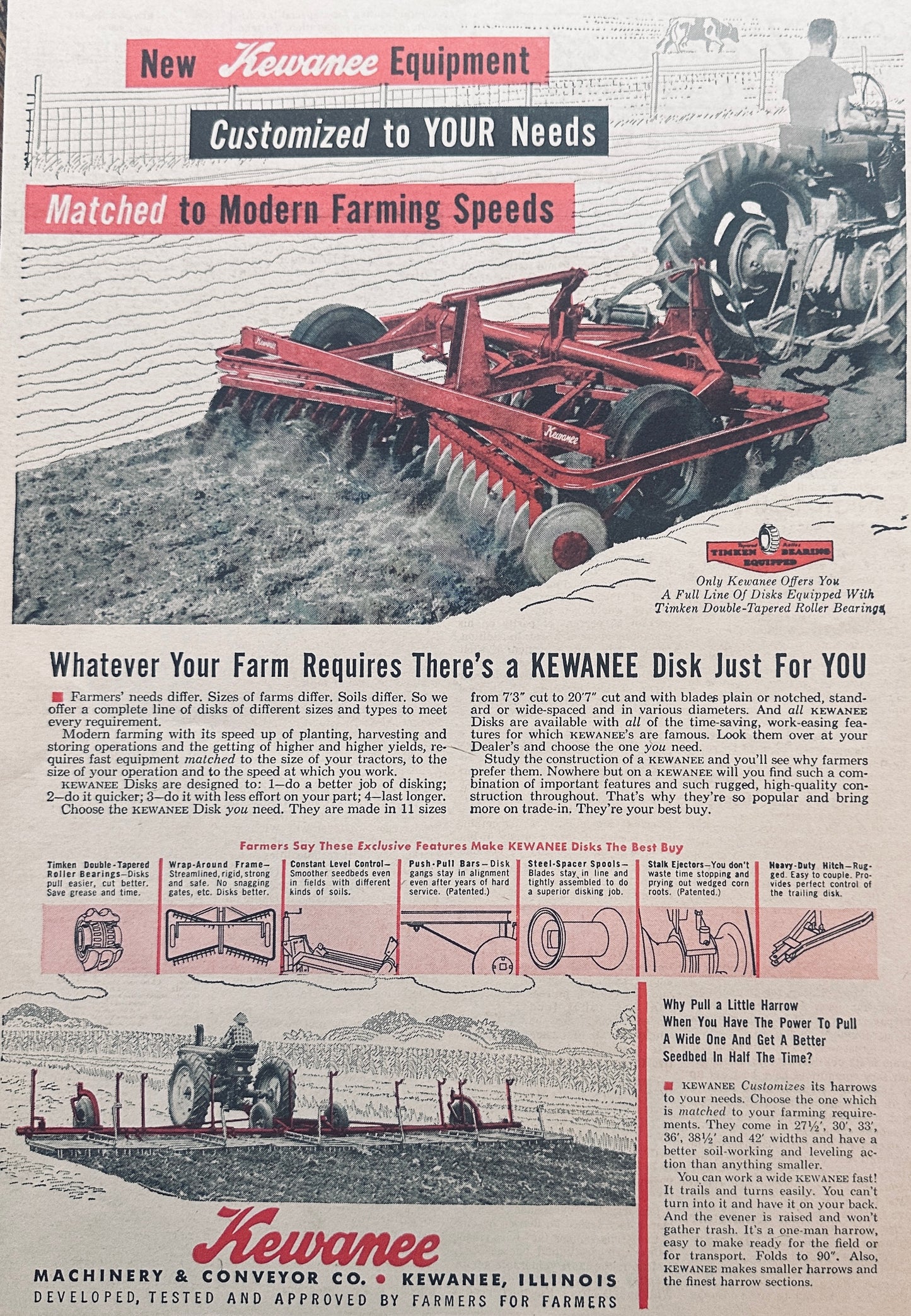Lot of (5) Vintage Kewanee Farm Equipment Ads 1954 - 1975 #1042