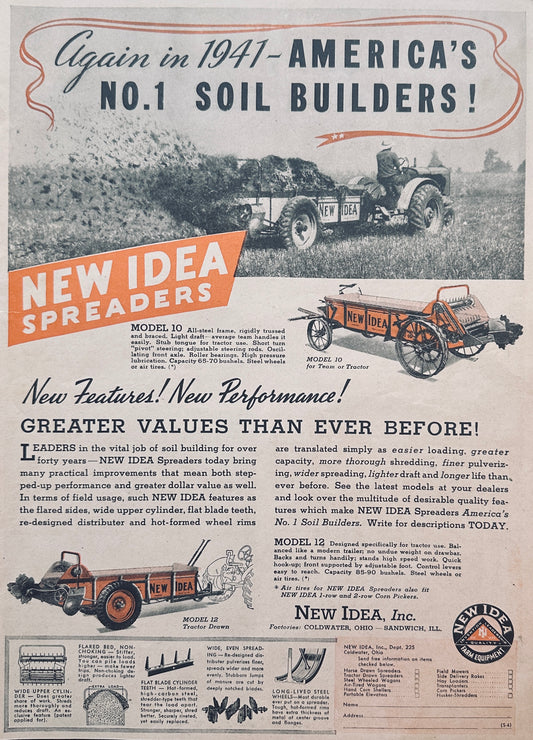 Lot of (2) New Idea farm Equipment Ads 1941 & 1955 Vintage Ad #1043