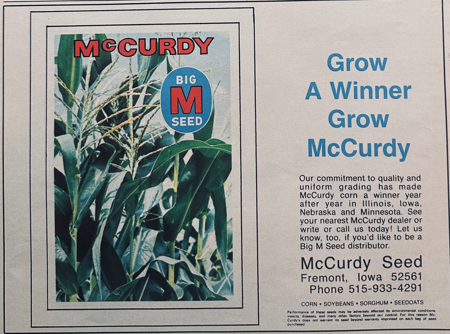 1975 Lynks 5-Star Hybrids Seed Corn & McCurdy Big M Corn Seed Ad #1046