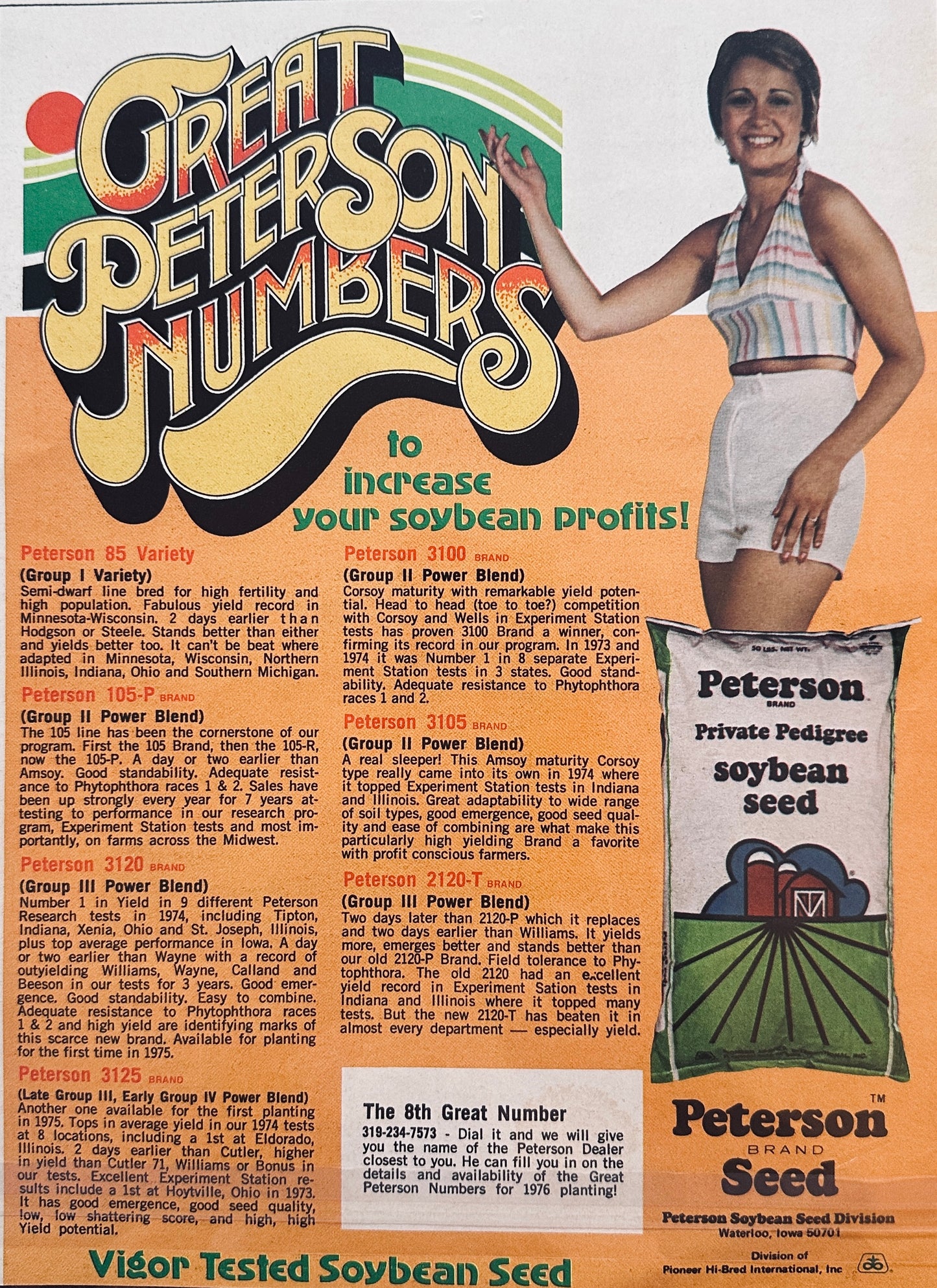 1976 Big D Seed Co Catlin, IL & Petersen Seed Waterloo, IA Vintage Ads #1049